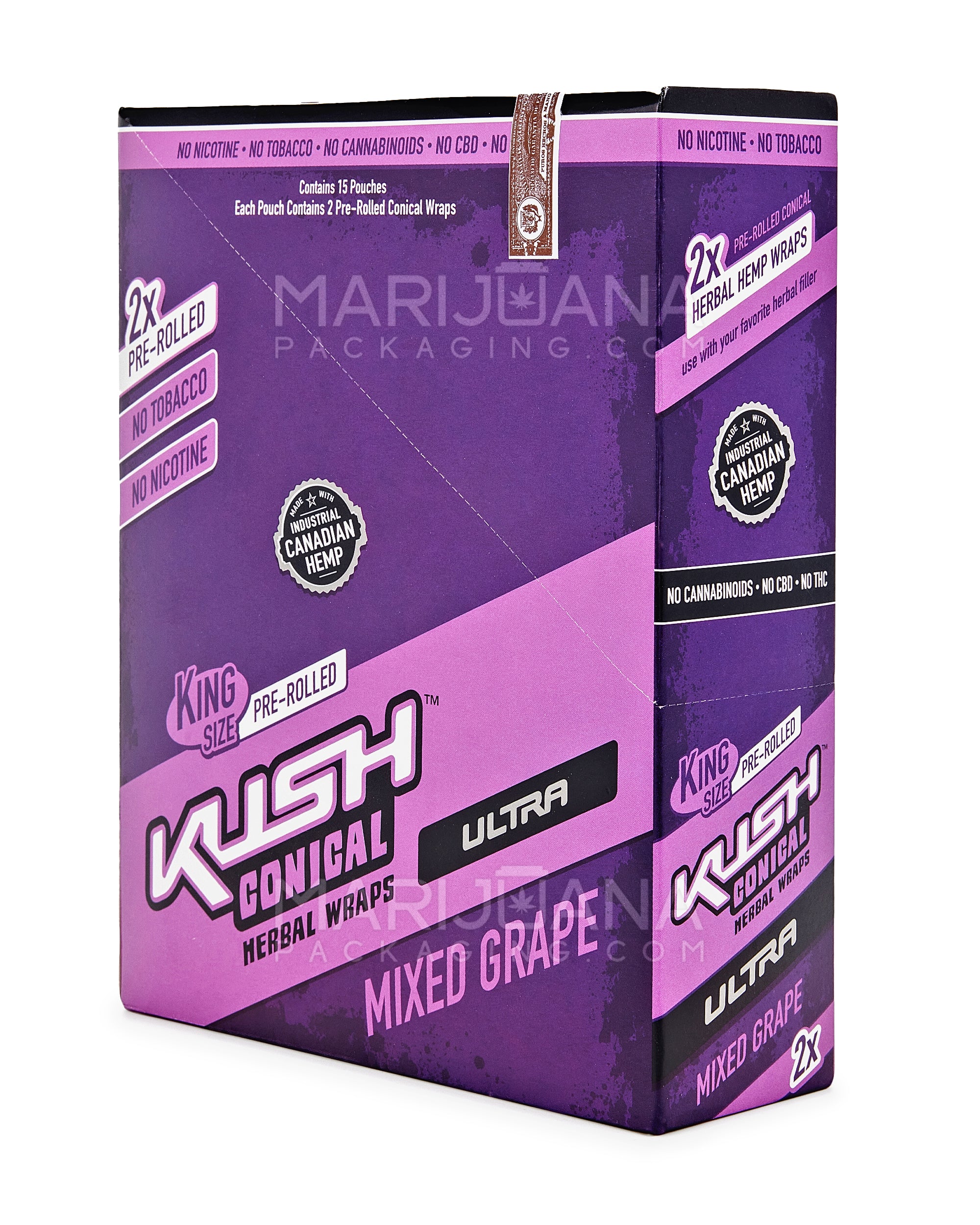 KUSH | 'Retail Display' Ultra Herbal Hemp Conical Wraps | 157mm - Mixed Grape - 15 Count - 4