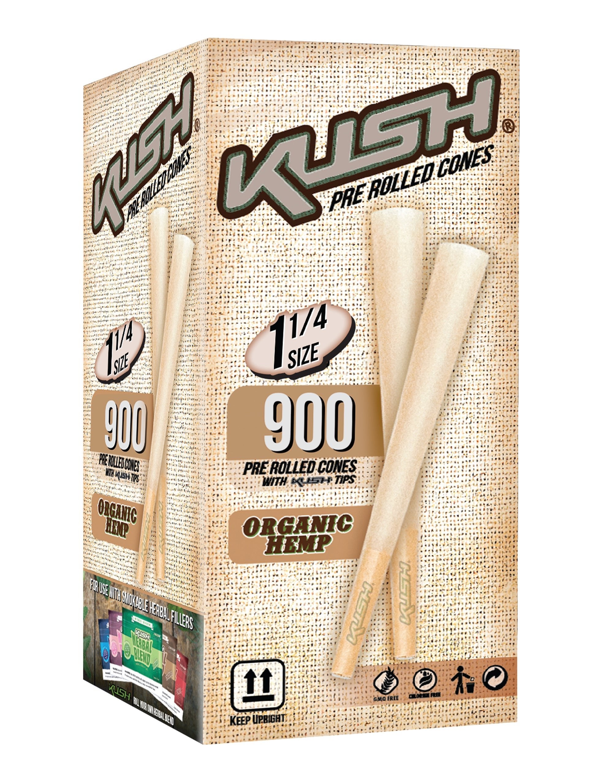 KUSH | Organic 1 1/4 Paper Pre-Rolled Cones w/ Filter Tip | 84mm - Hemp - 900 Count - 1