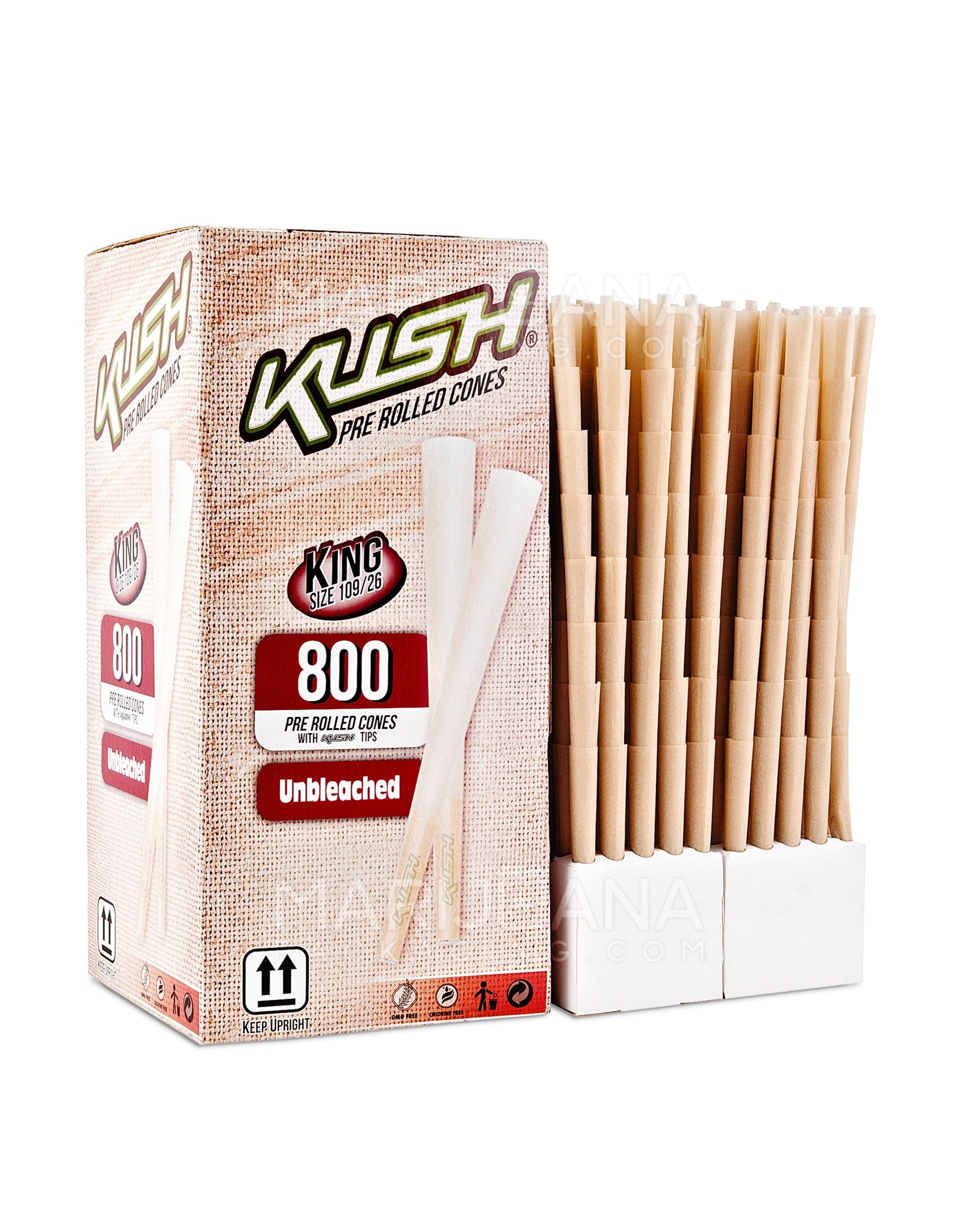 KUSH | Unbleached King Size Pre-Rolled Cones w/ Filter Tip | 109mm - Brown Paper - 800 Count - 2