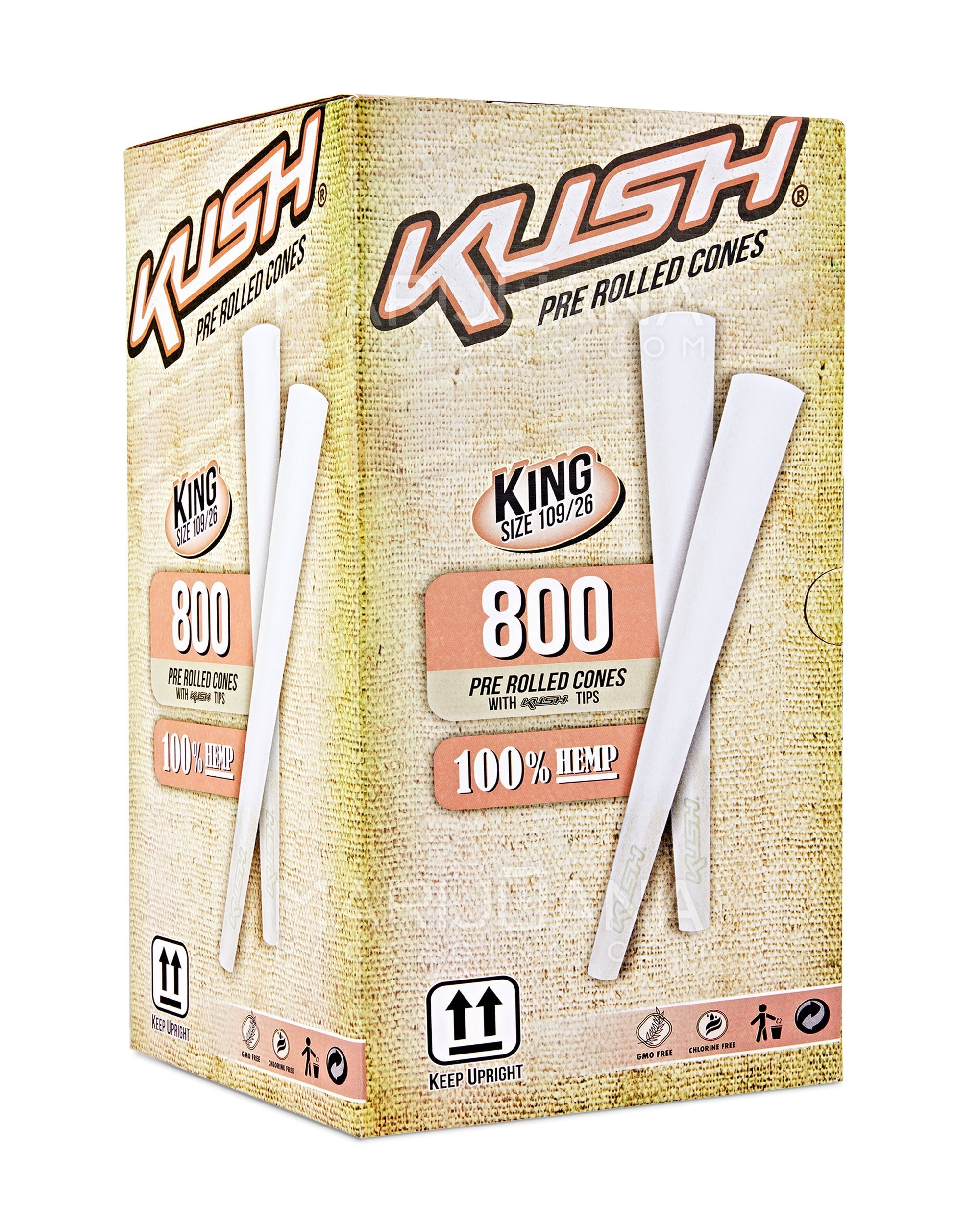 KUSH | Bleached King Size Pre-Rolled Cones w/ Filter Tip | 109mm - Hemp Paper - 800 Count - 1