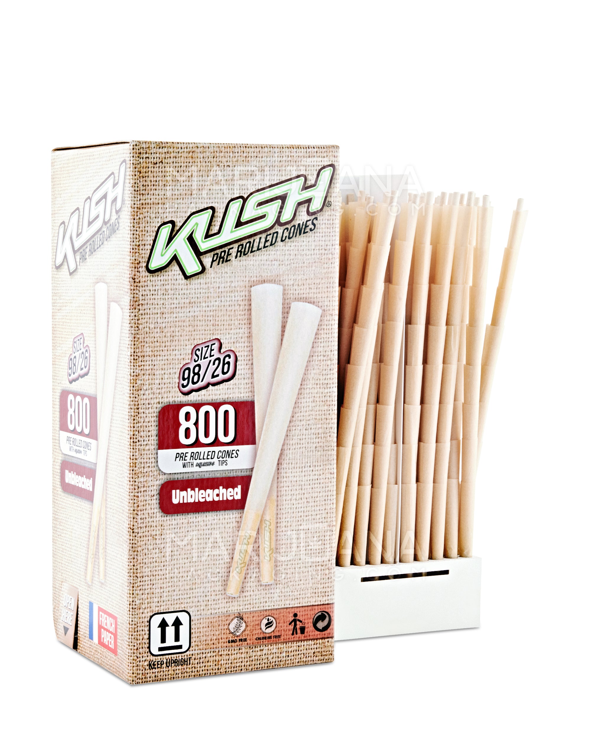 KUSH | Unbleached 98 Special Size Pre-Rolled Cones w/ Filter Tip | 98mm - Brown Paper - 800 Count - 2