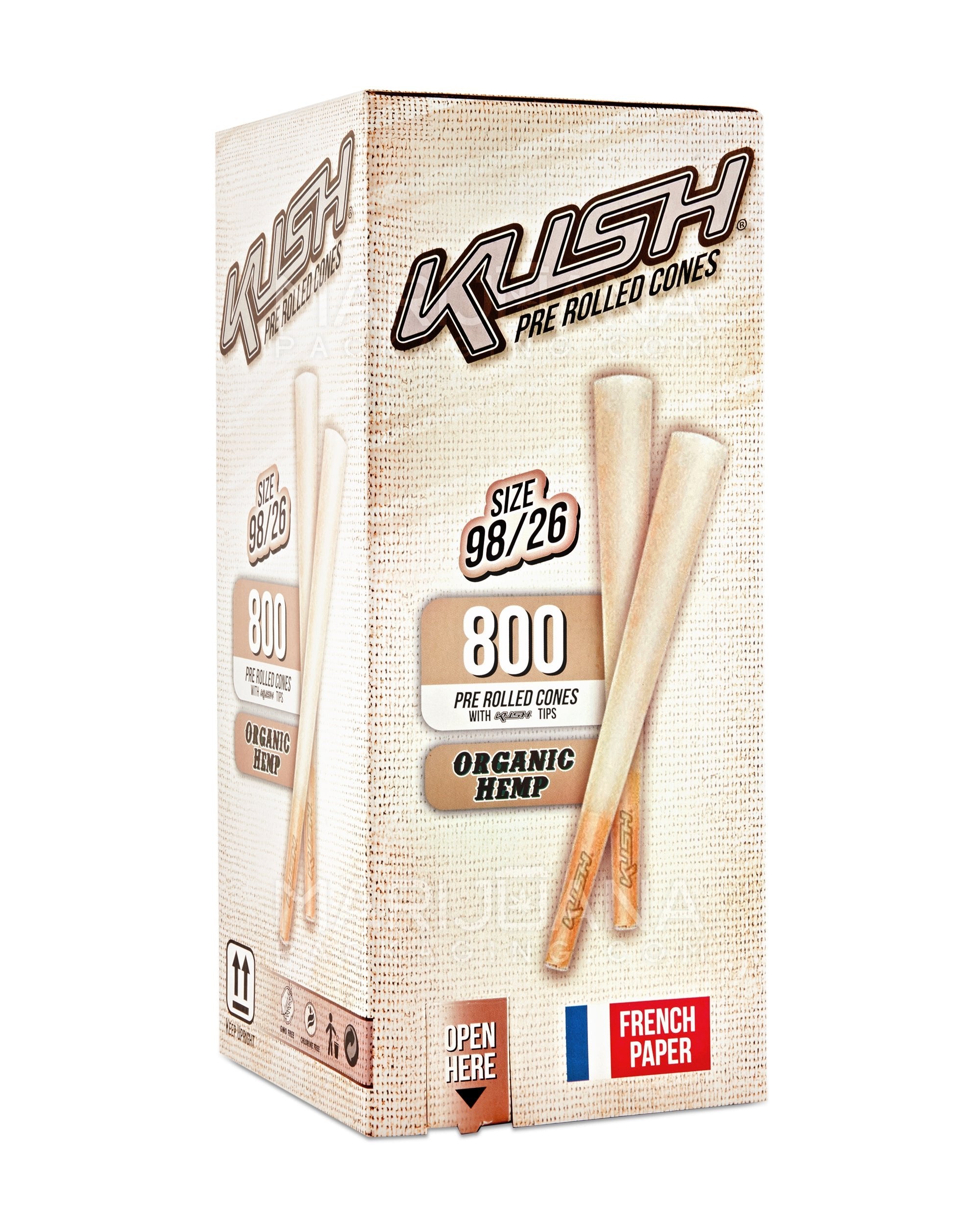 KUSH | Organic 98 Special Size Pre-Rolled Cones w/ Filter Tip | 98mm - Organic Hemp Paper - 800 Count - 1