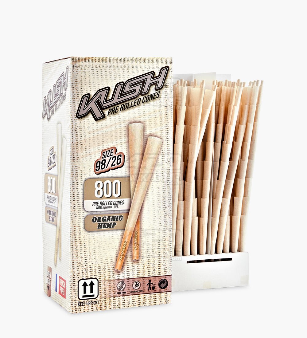Kush 98mm Special Size Organic Hemp Pre Rolled Cones w/ Filter Tip 800/Box - 2