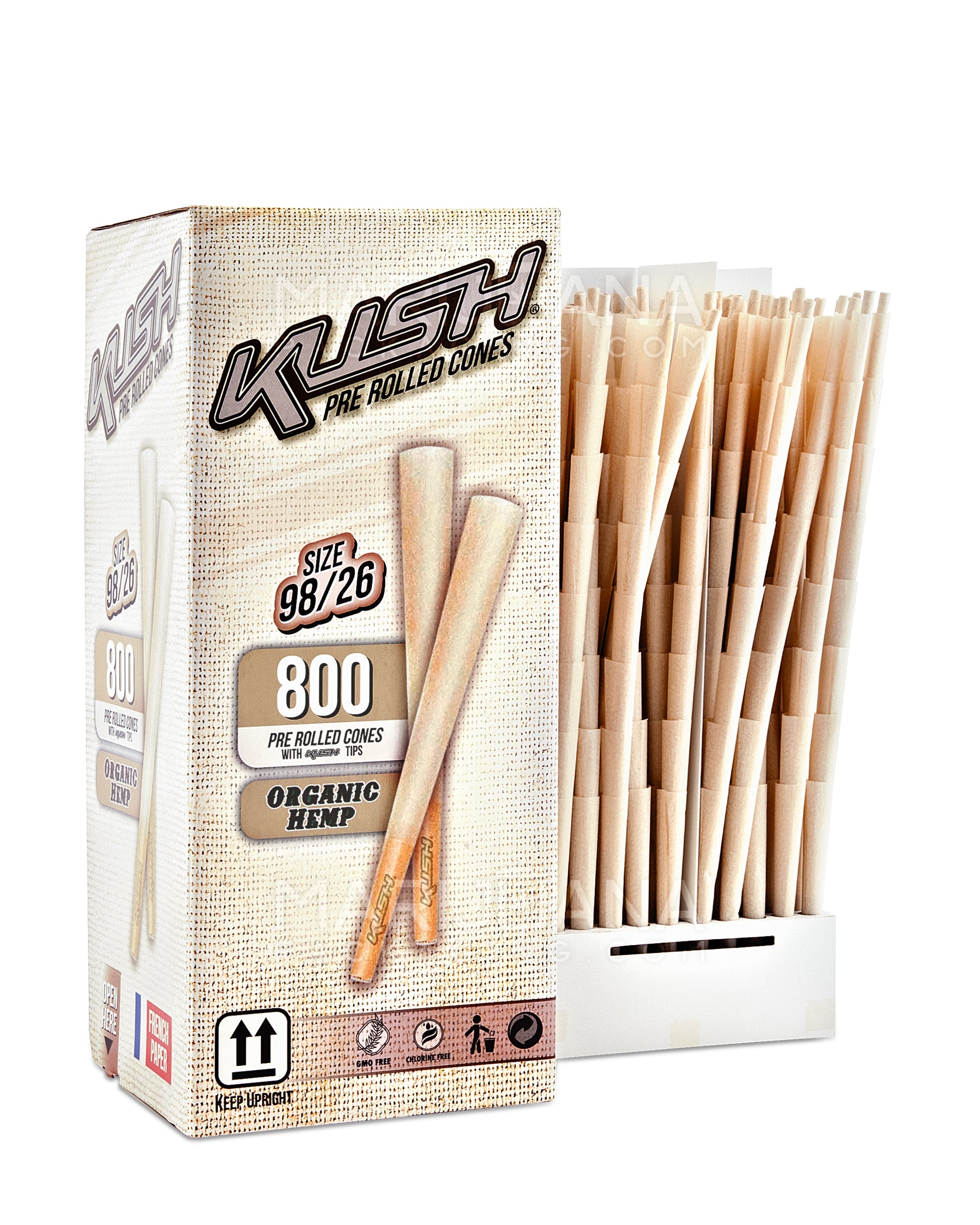 KUSH | Organic 98 Special Size Pre-Rolled Cones w/ Filter Tip | 98mm - Organic Hemp Paper - 800 Count - 2