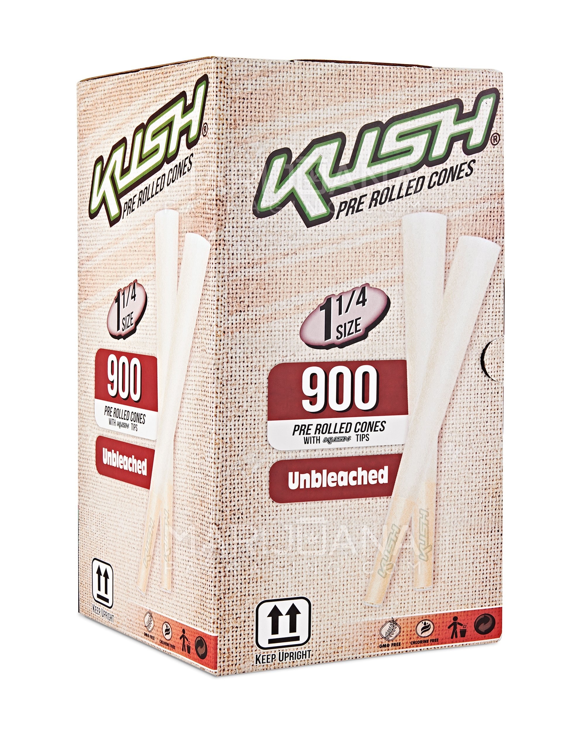 KUSH | Unbleached 1 1/4 Size Pre-Rolled Cones w/ Filter Tip | 84mm - Brown Paper - 900 Count - 1