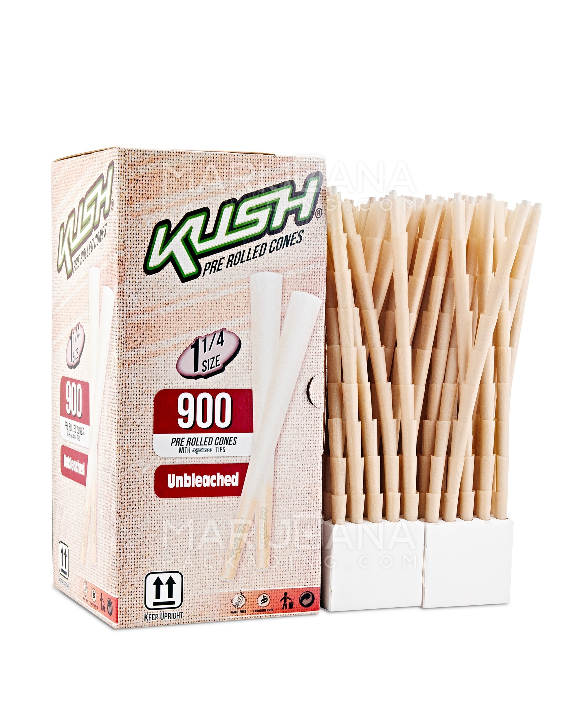 KUSH | Unbleached 1 1/4 Size Pre-Rolled Cones w/ Filter Tip | 84mm - Brown Paper - 900 Count - 2