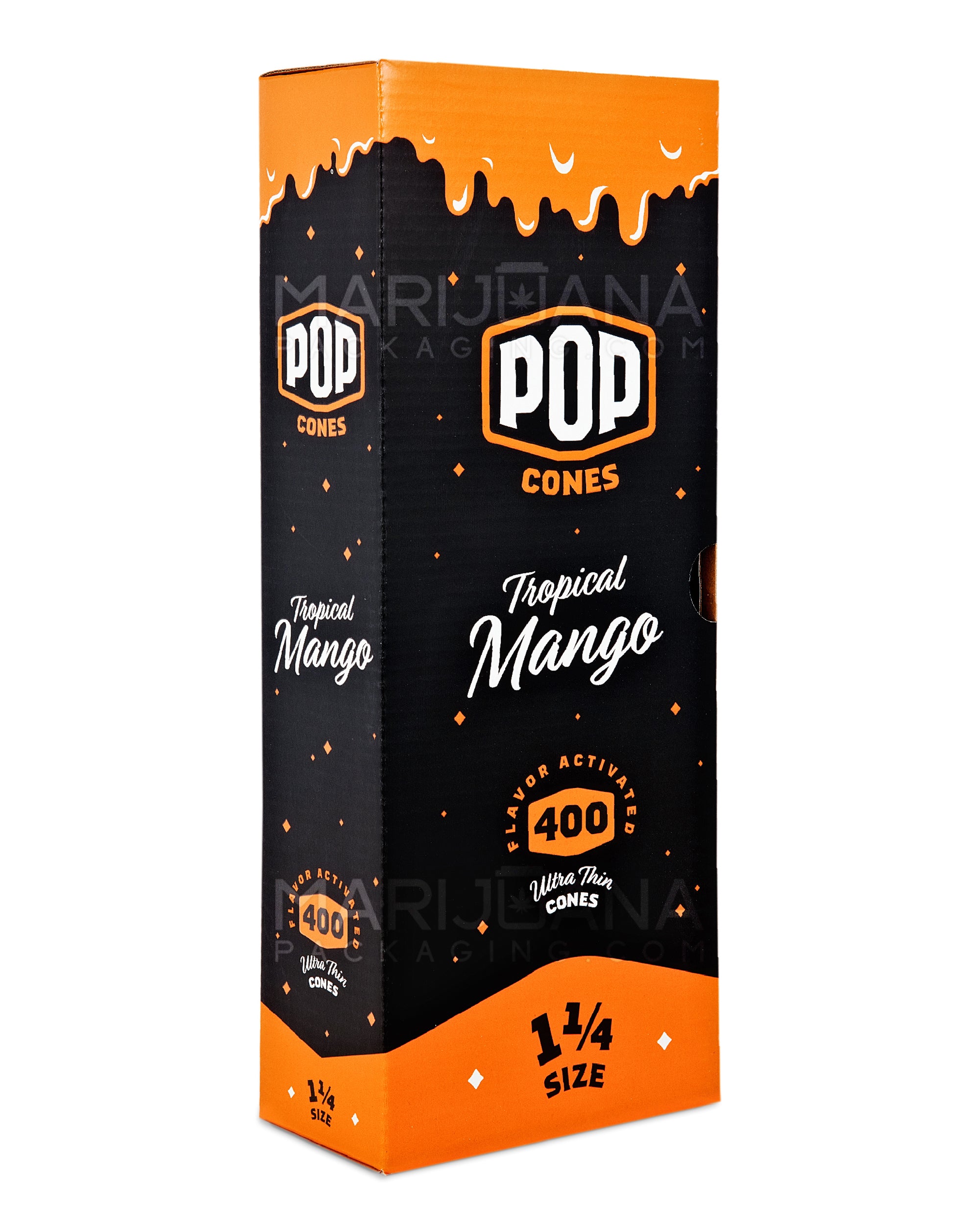 POP CONES | 1 1/4 Size Unbleached Pre-Rolled Cones | 84mm - Tropical Mango - 400 Count - 1