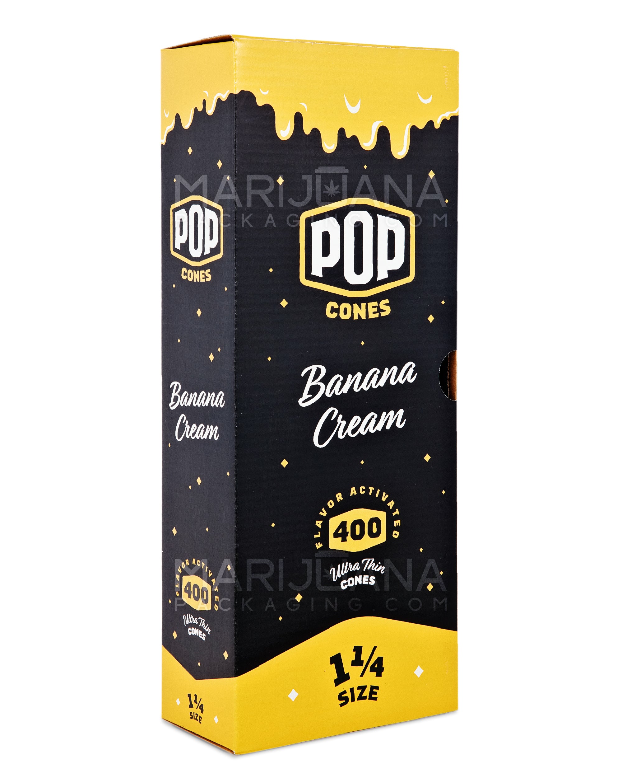 POP CONES | 1 1/4 Size Unbleached Pre-Rolled Cones | 84mm - Banana Cream - 400 Count - 1