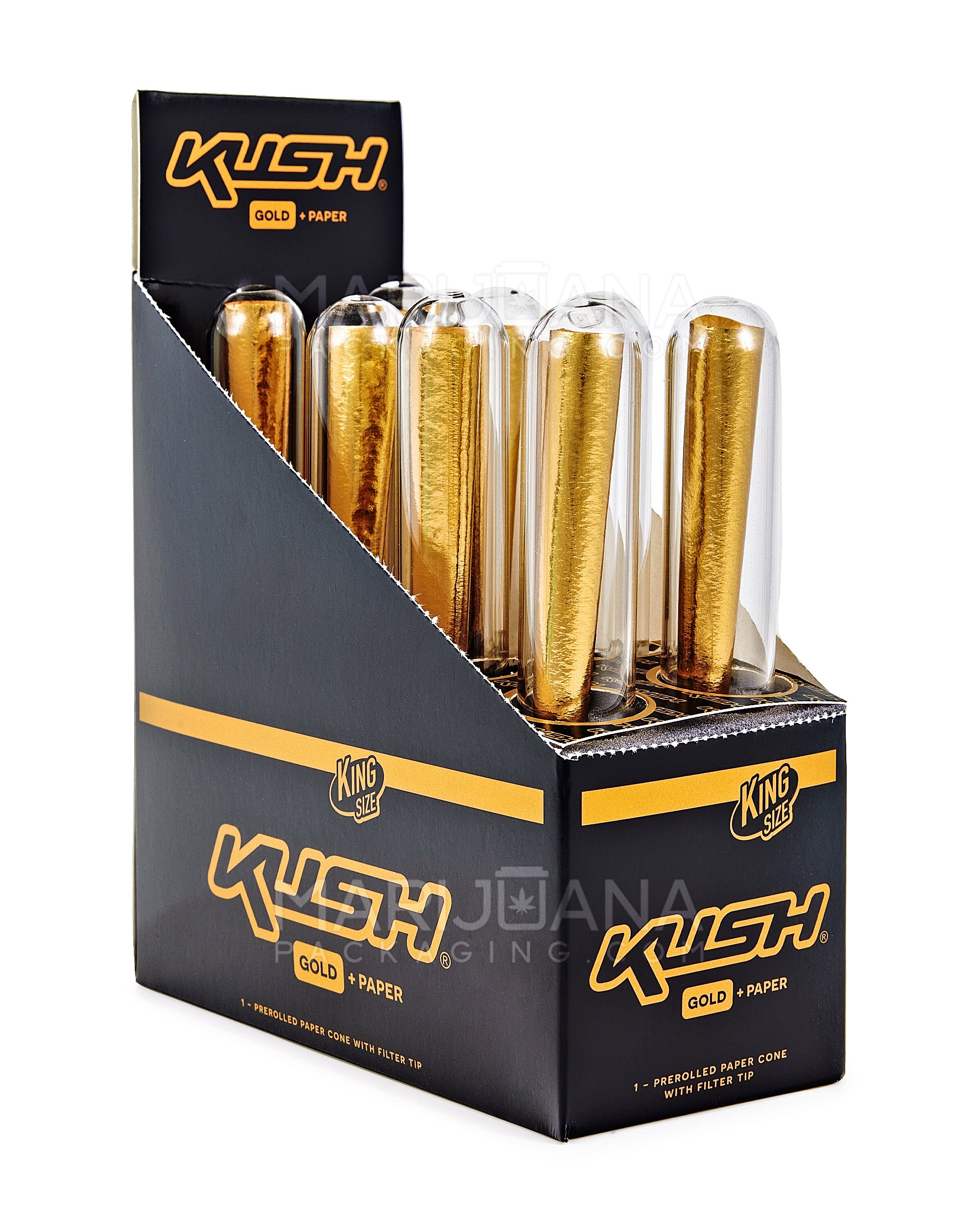 KUSH | 'Retail Display' 24K Gold King Size Paper Pre Rolled Cones | 63mm - Edible Gold - 8 Count - 1