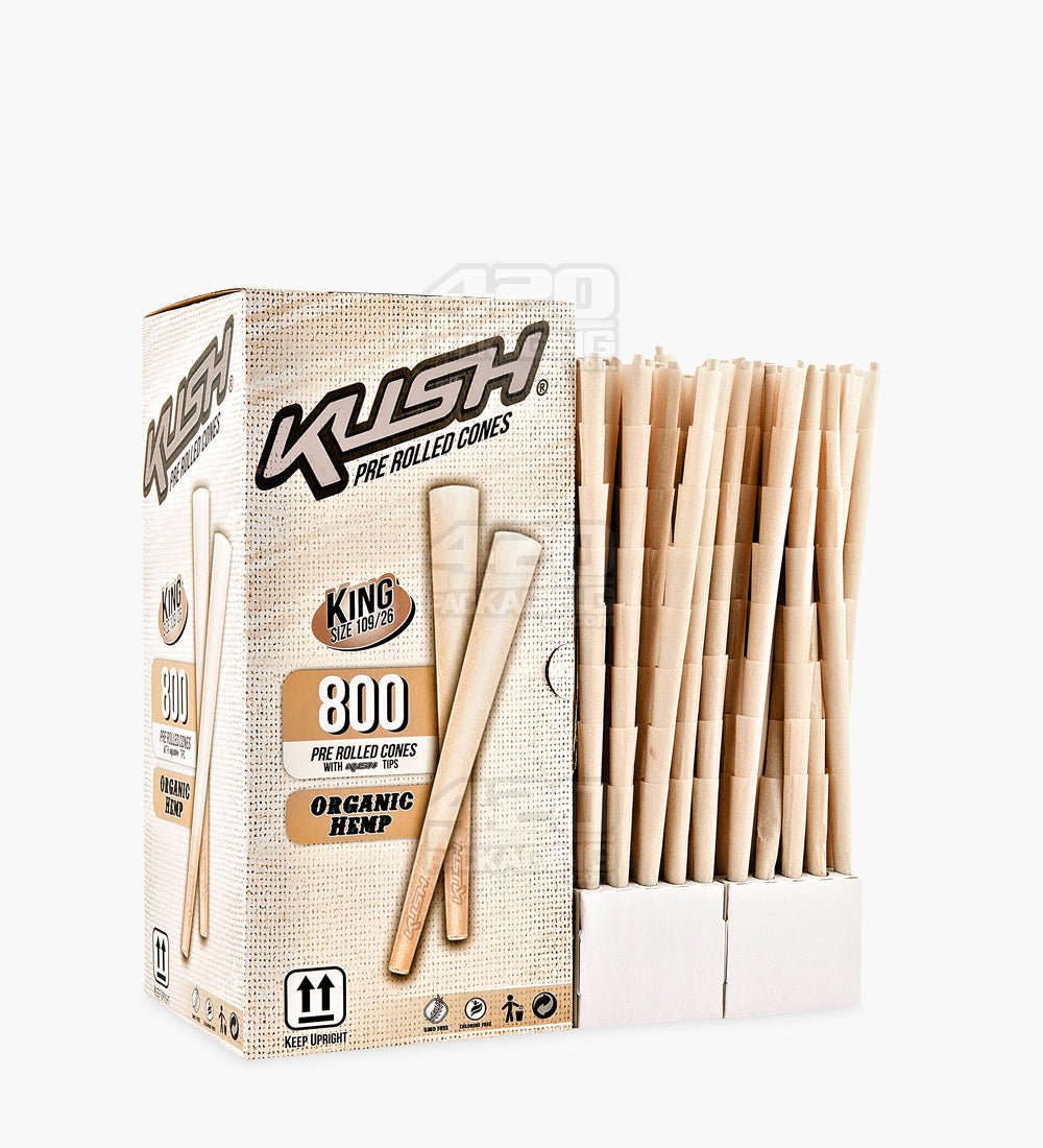 Kush 109mm King Size Organic Hemp Pre Rolled Cones w/ Filter Tip 800/Box - 2