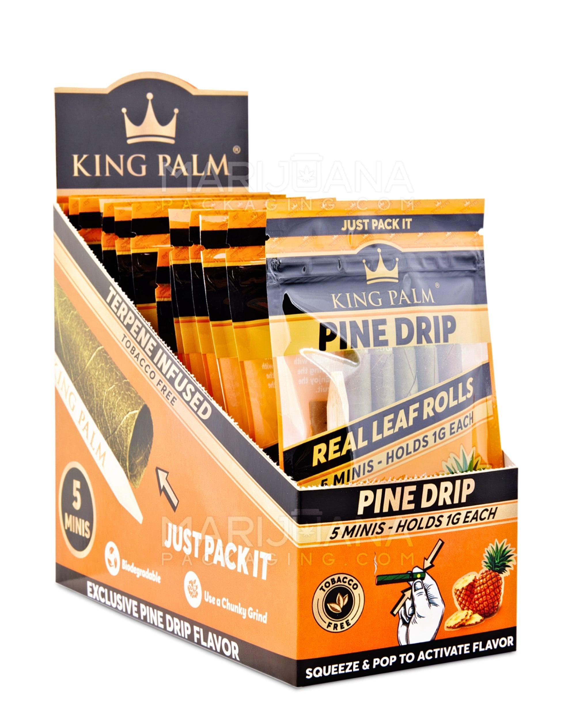 KING PALM | 'Retail Display' Mini Green Natural Leaf Blunt Wraps | 84mm - Pine Drip - 15 Count - 1