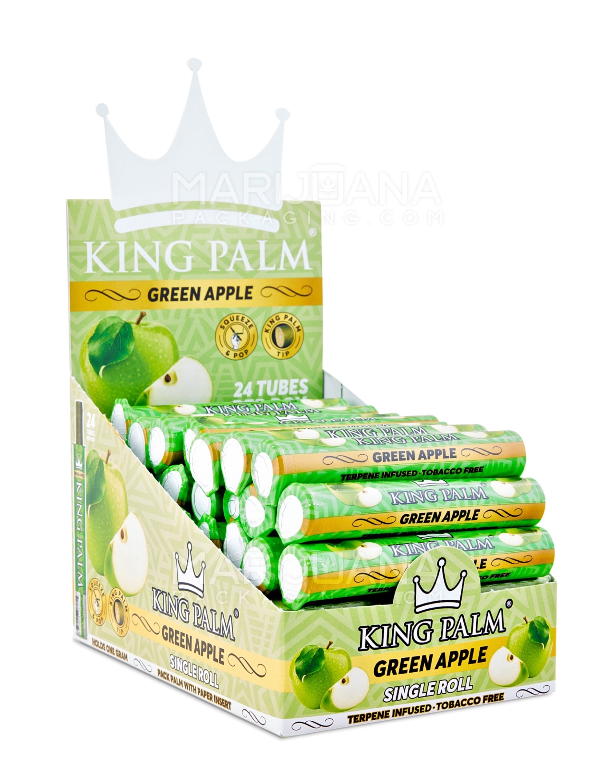 KING PALM | 'Retail Display' Mini Green Natural Leaf Tube Wraps | 84mm - Green Apple - 24 Count - 1