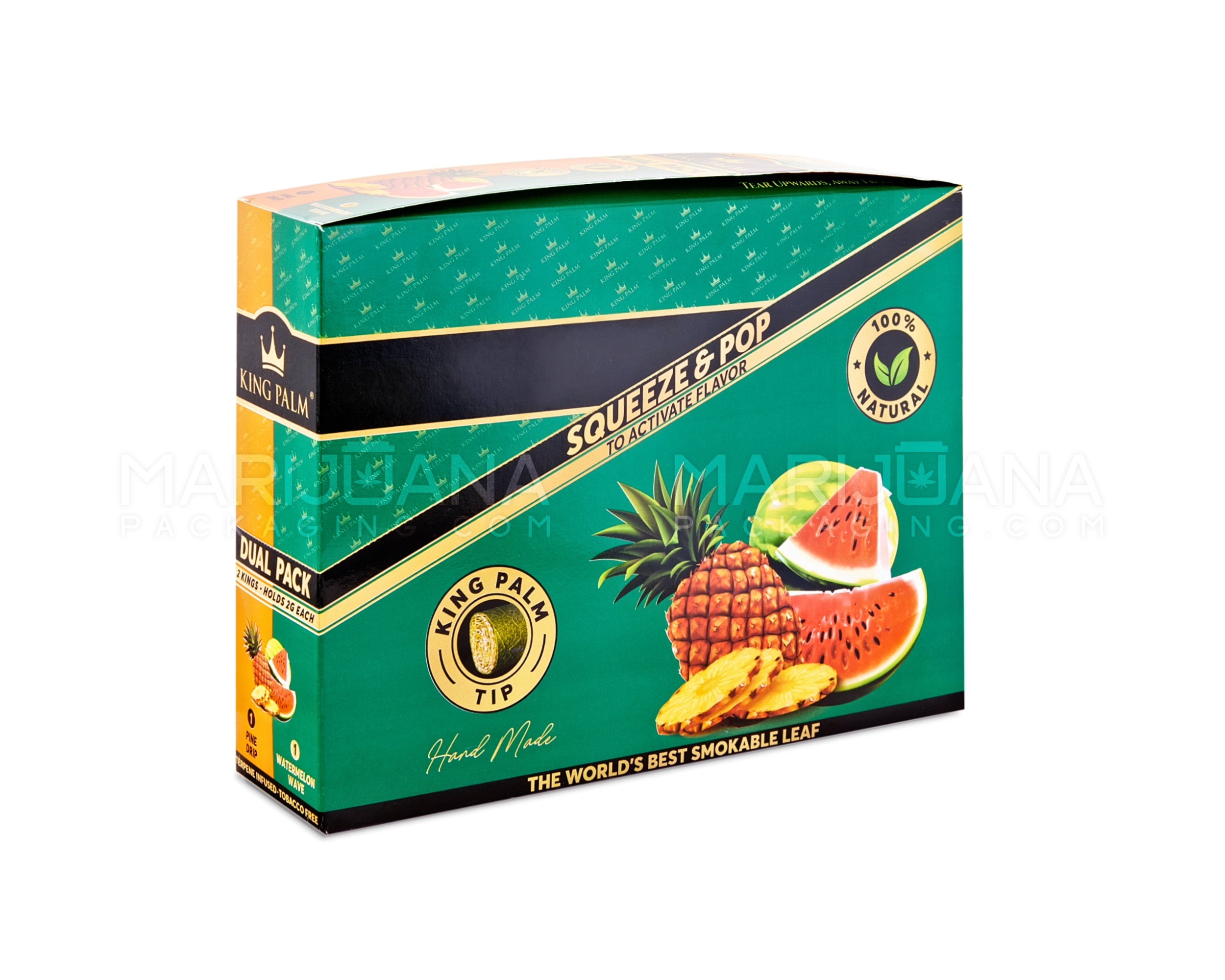 KING PALM | 'Retail Display' Green Natural Leaf Dual Blunt Wraps | 104mm - Pine Drip/Watermelon - 20 Count