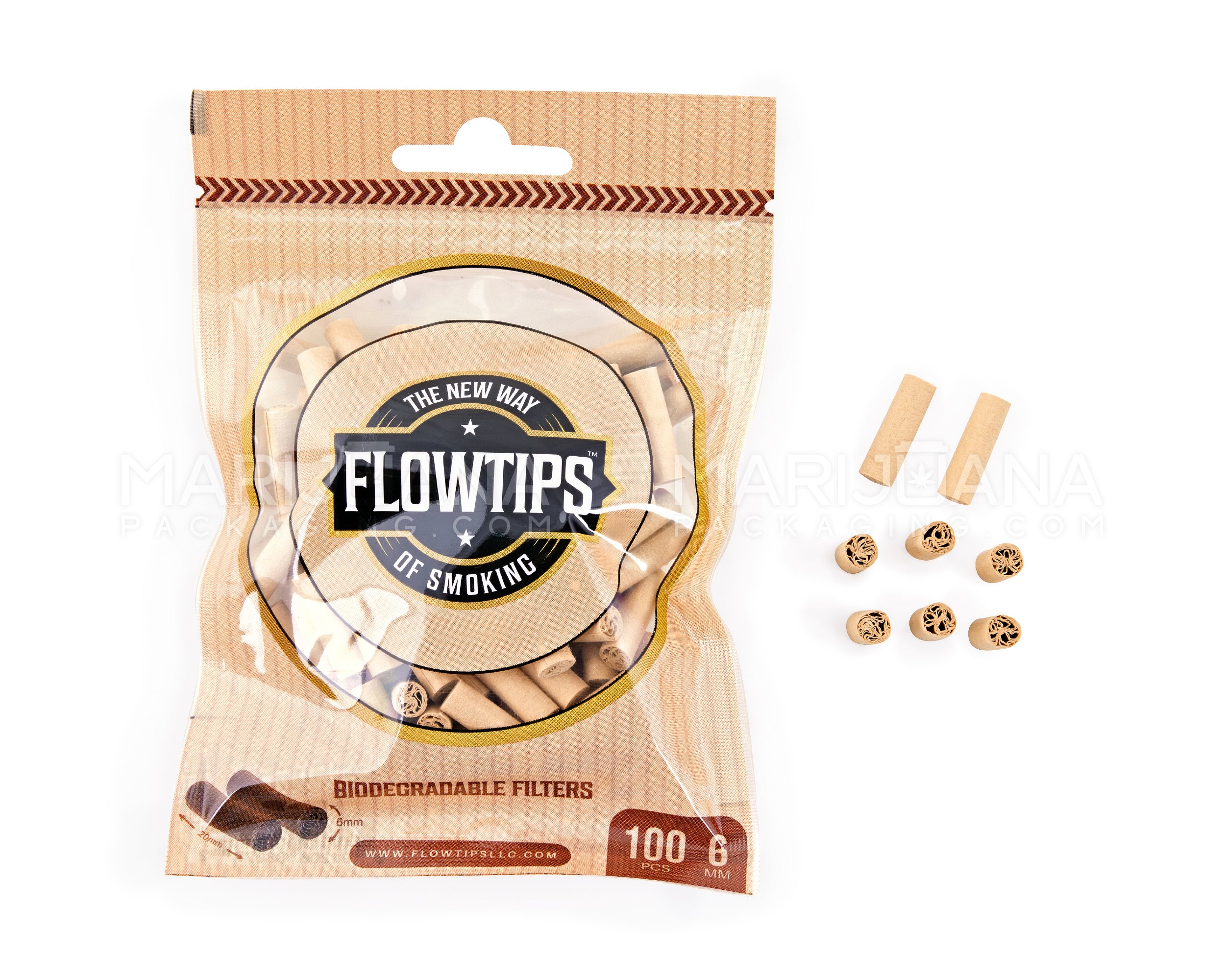 FLOWTIPS | 'Retail Display' Biodegradable Filter Tips | 20mm - Unbleached Bio Paper - 10 Count