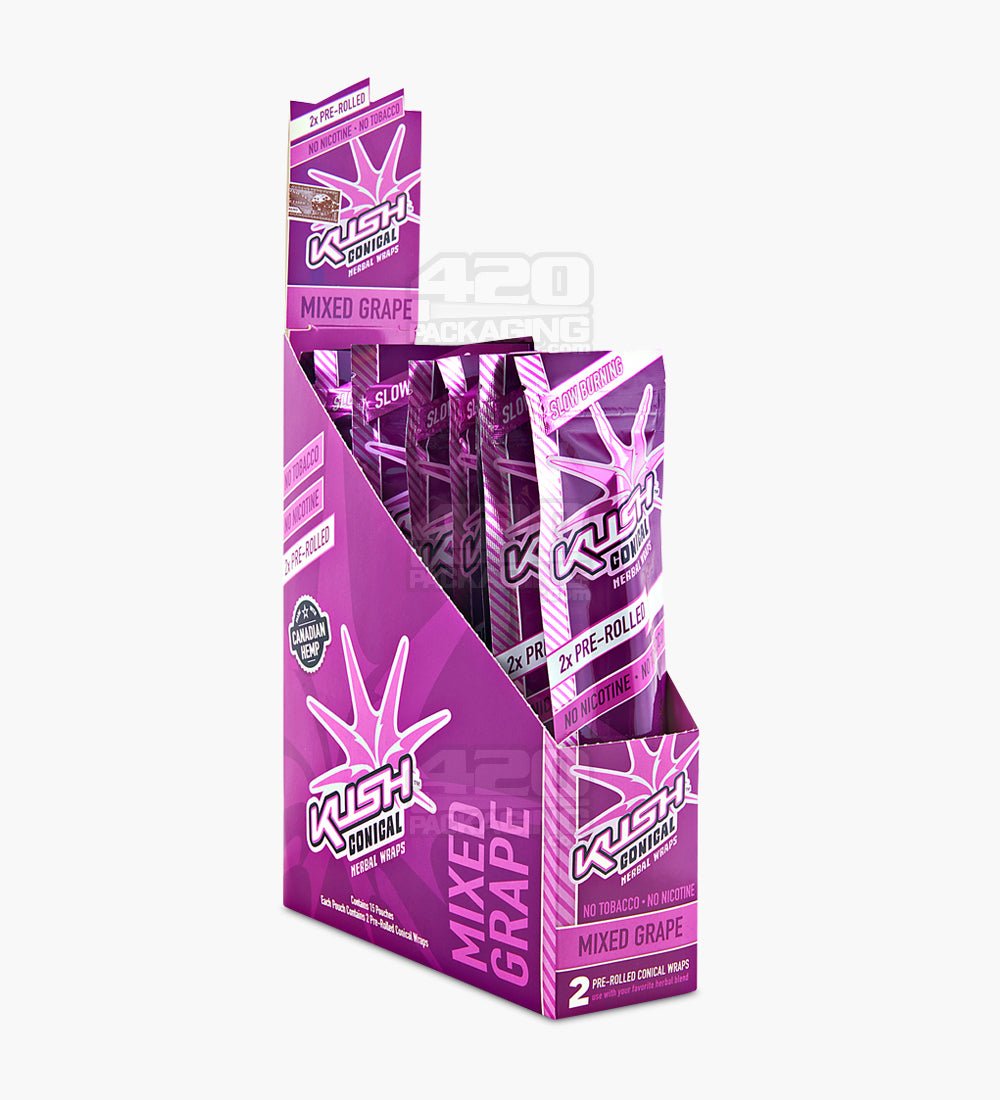 Kush Mixed Grape Herbal Hemp Conical Wraps 15/Box - 1