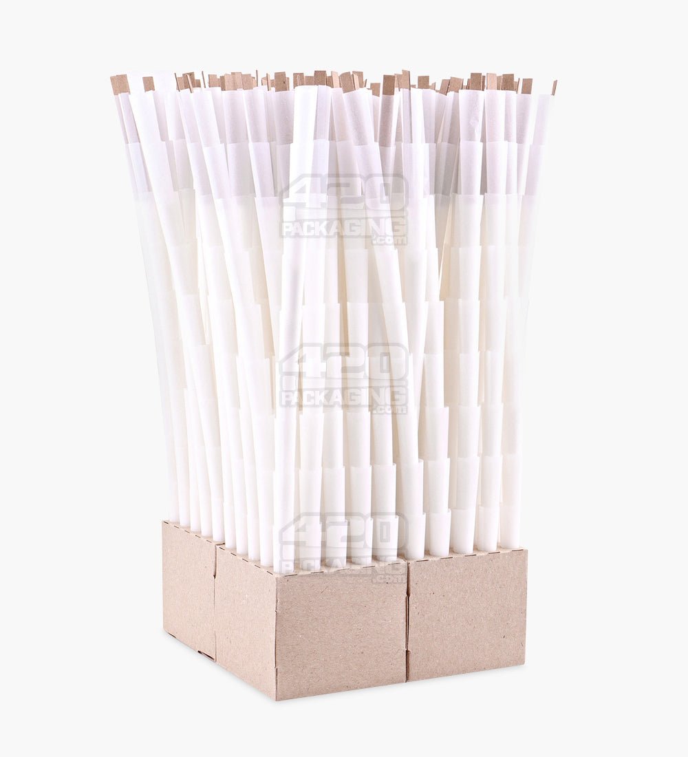 The Original Cones 84mm 1 1/4 Size Bleached White Paper Pre Rolled Cones w/ Filter Tip 900/Box - 2