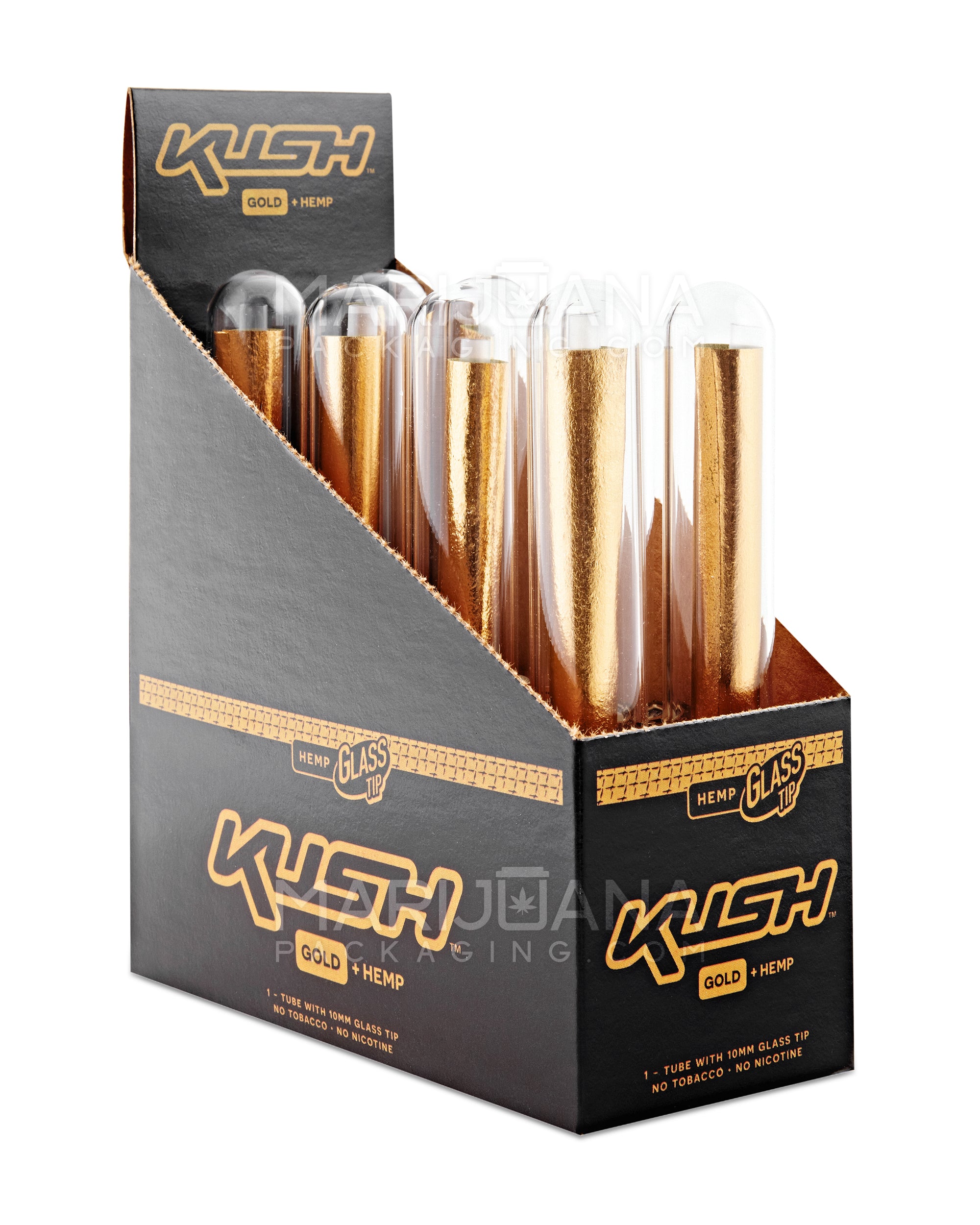 KUSH | 'Retail Display' 24K Gold King Size Hemp Pre Rolled Cones w/ Glass Filter Tips | 109mm - Edible Gold - 8 Count