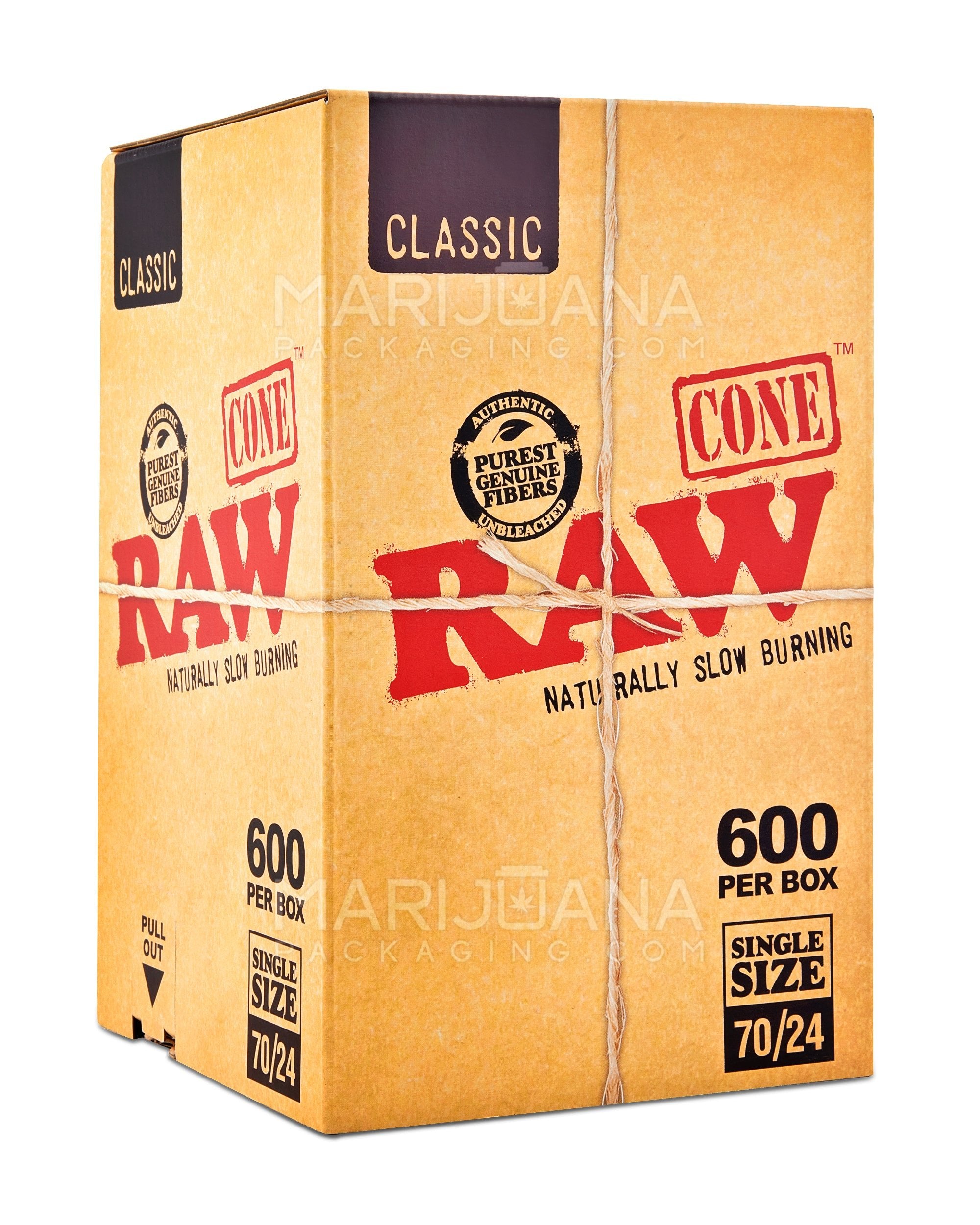 RAW | Classic Single Size Pre-Rolled Cones | 70mm - Unbleached Paper - 600 Count - 1