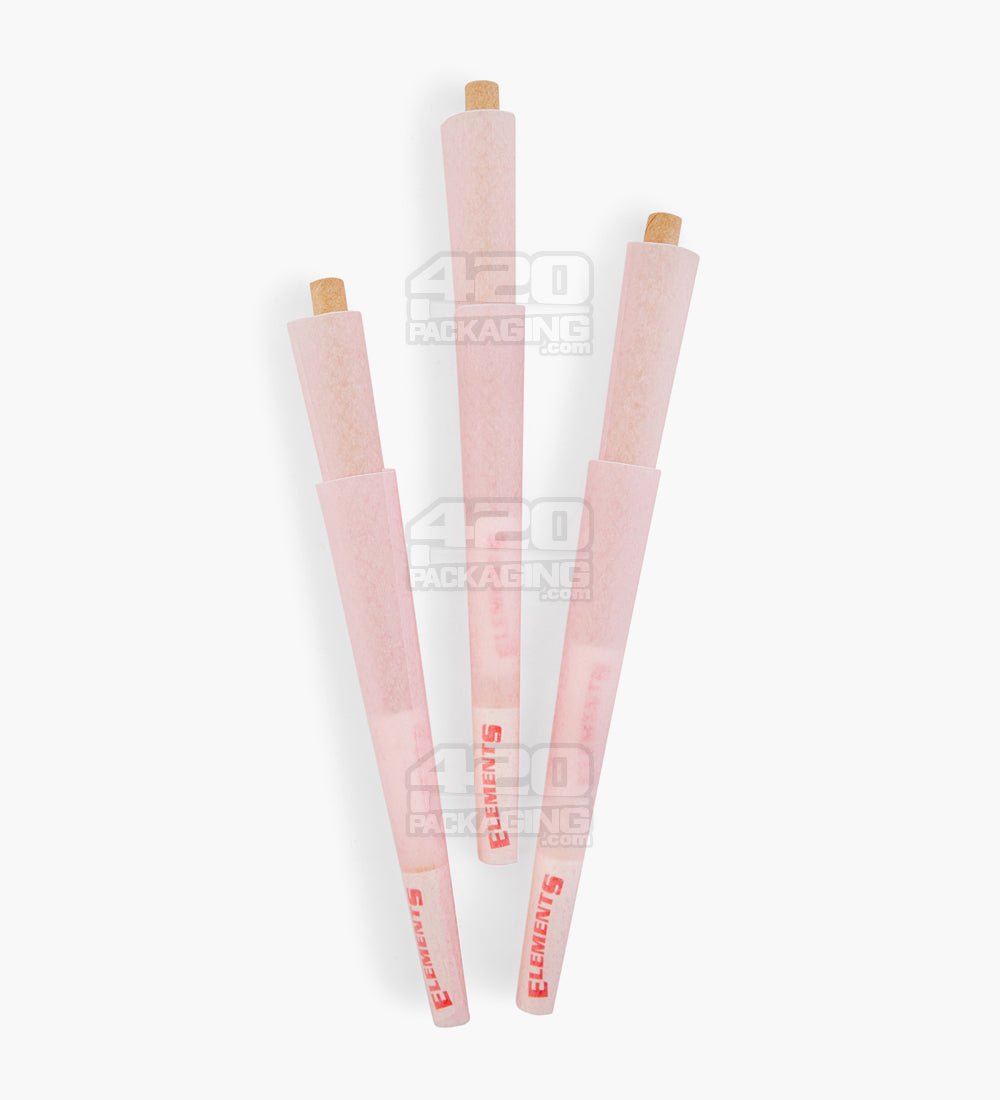Elements 84mm 1 1/4 Size Ultra Thin Pink Rice Pre Rolled Cones 32/Box - 3