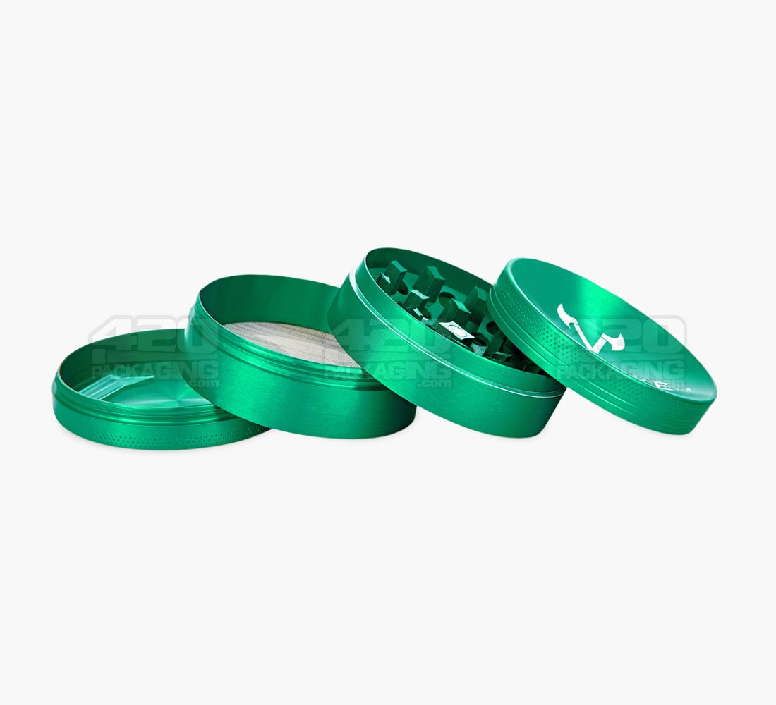 4 Piece 63mm Green Viking Axe Aluminum Magnetic Metal Grinder w/ Catcher - 3