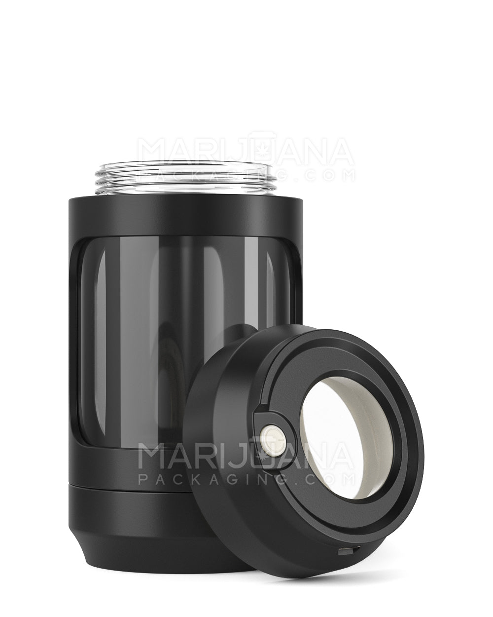 Light Up Magnifying Cap Stash Jar w/ Magnetic Grinder & One-Hitter | Plastic - 6g - Black - 7