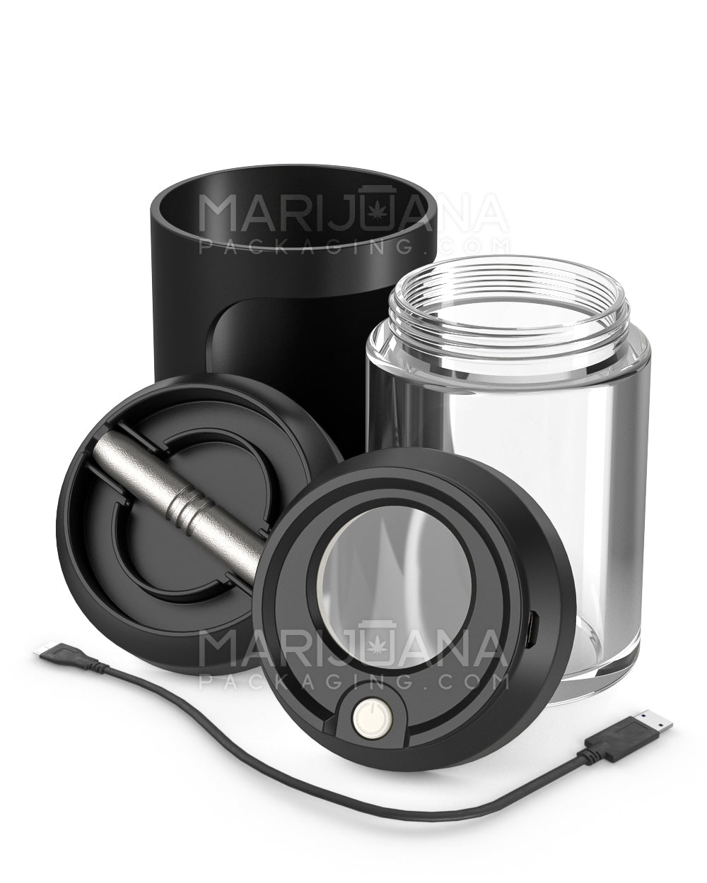 Light Up Magnifying Cap Stash Jar w/ Magnetic Grinder & One-Hitter | Plastic - 6g - Black - 2
