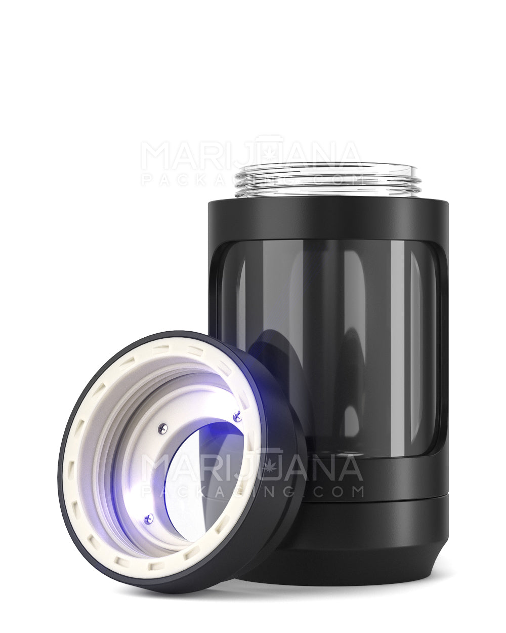 Light Up Magnifying Cap Stash Jar w/ Magnetic Grinder & One-Hitter | Plastic - 6g - Black - 1