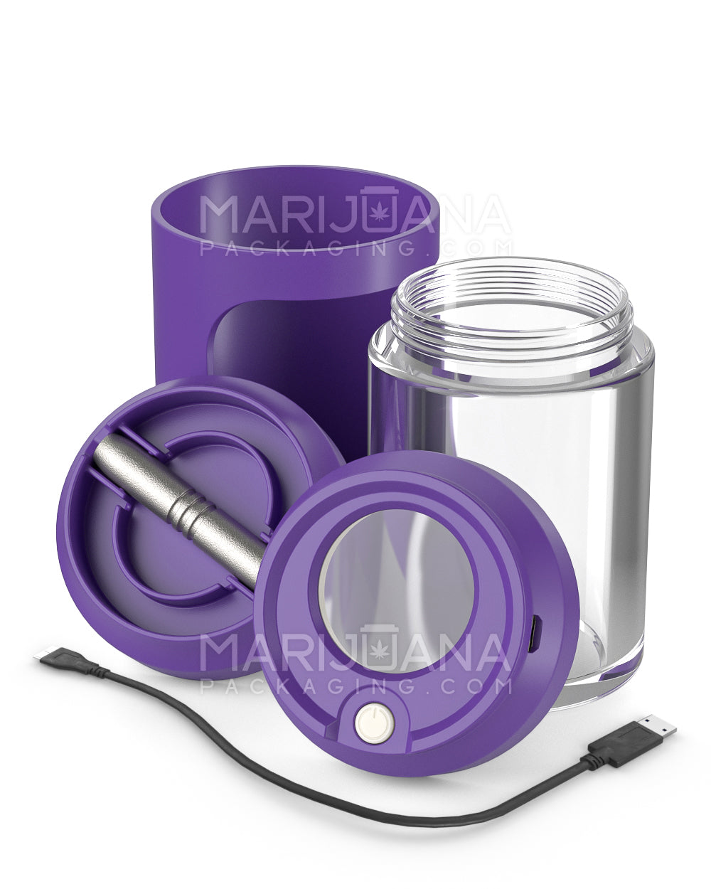 Light Up Magnifying Cap Stash Jar w/ Magnetic Grinder & One-Hitter | Plastic - 6g - Purple - 2