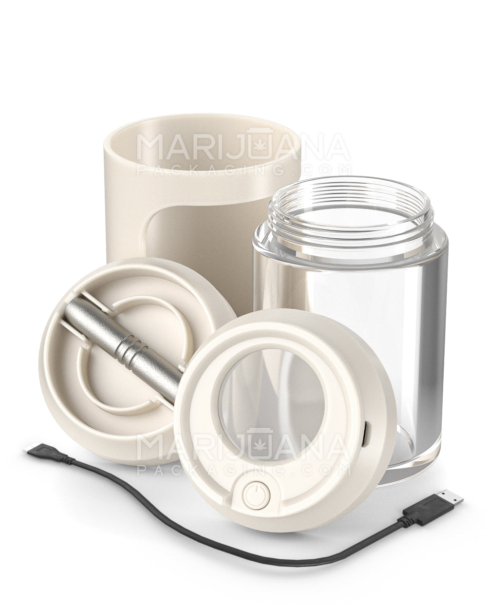 Light Up Magnifying Cap Stash Jar w/ Magnetic Grinder & One-Hitter | Plastic - 6g - White - 2