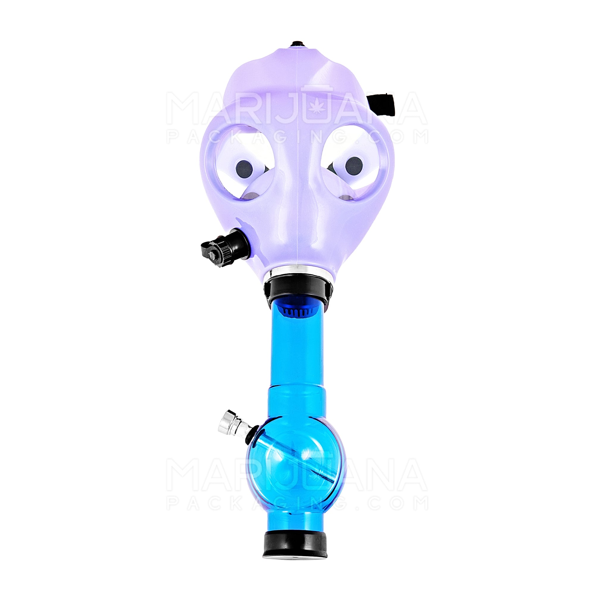 Glow-in-the-Dark | Gas Mask Acrylic Water Pipe | 8in Tall - Grommet Bowl - Assorted - 1