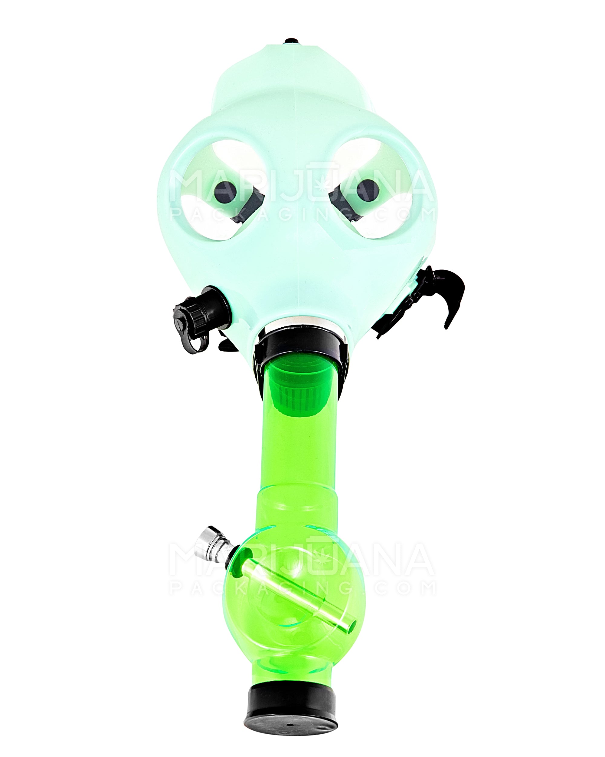 Glow-in-the-Dark | Gas Mask Acrylic Water Pipe | 8in Tall - Grommet Bowl - Assorted - 5