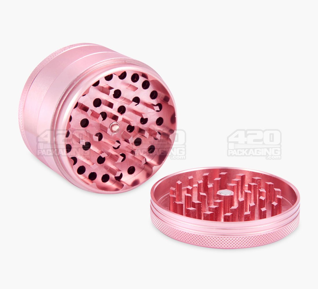 4 Piece 63mm Pink Magnetic Metal Grinder w/ Catcher - 2