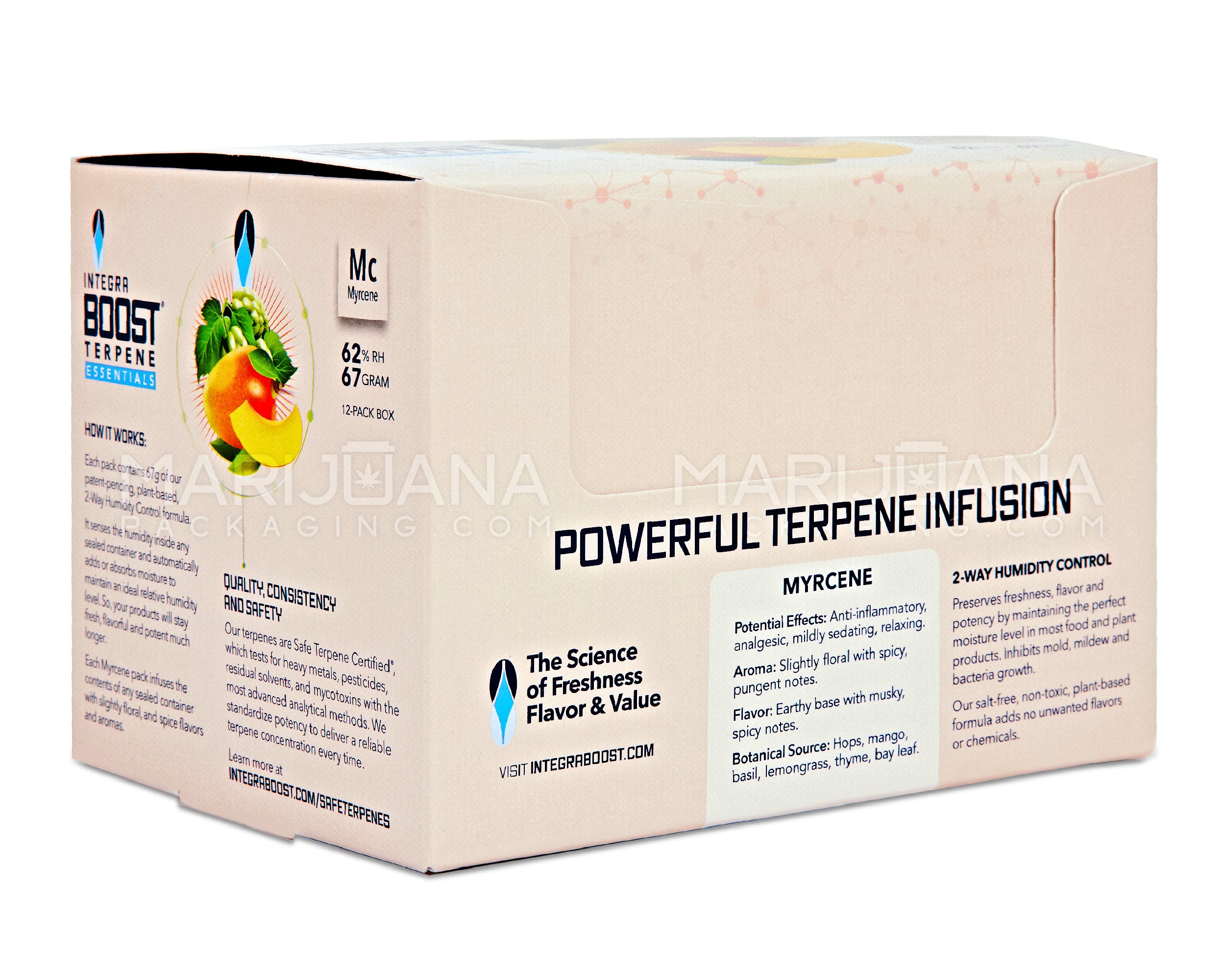 INTEGRA | 'Retail Display' Boost Terpene Essentials Myrcene Humidity Pack | 67 Grams - 62% - 12 Count - 5