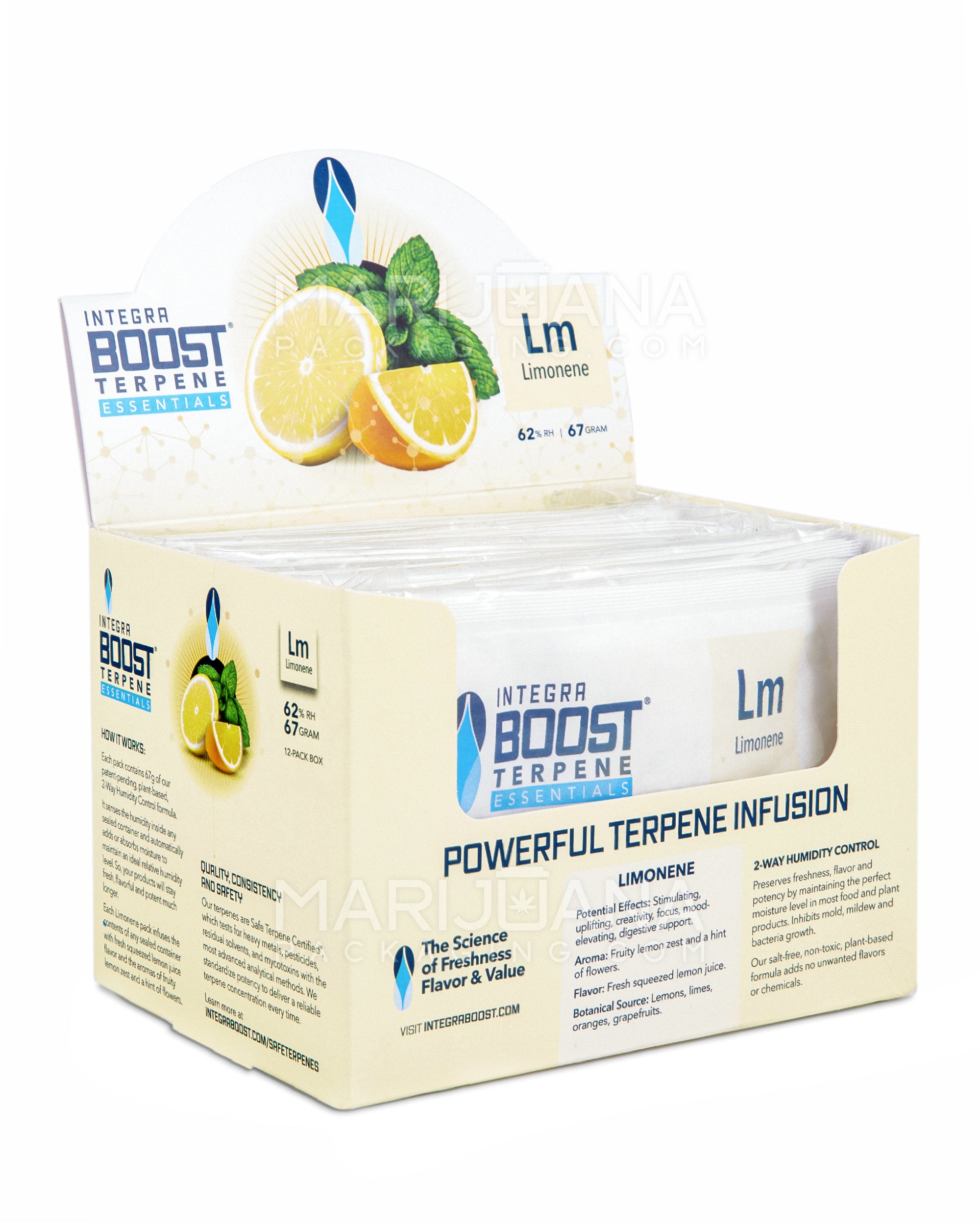 INTEGRA | 'Retail Display' Boost Terpene Essentials Limonene Humidity Pack | 67 Grams - 62% - 12 Count - 1