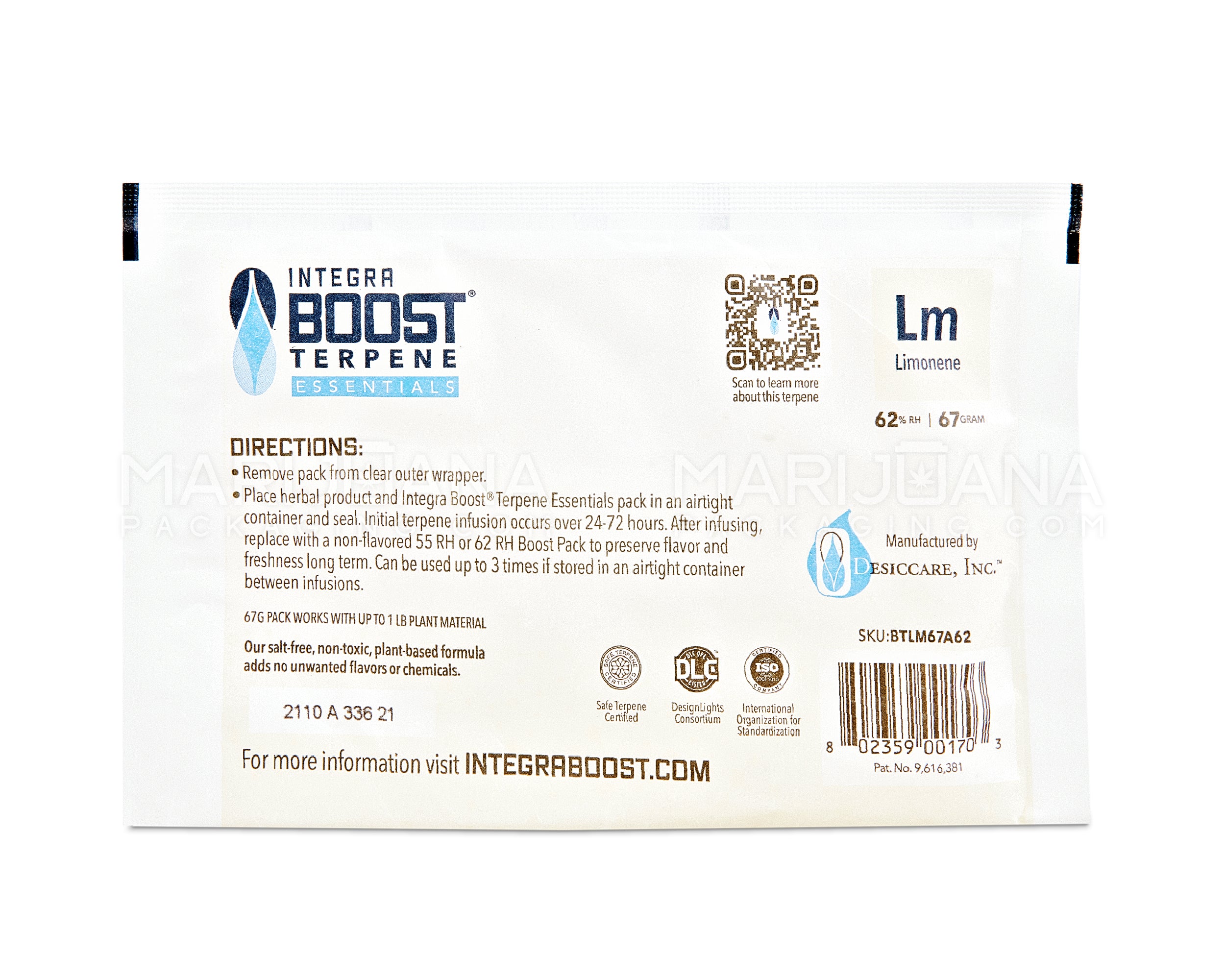INTEGRA | 'Retail Display' Boost Terpene Essentials Limonene Humidity Pack | 67 Grams - 62% - 12 Count - 3