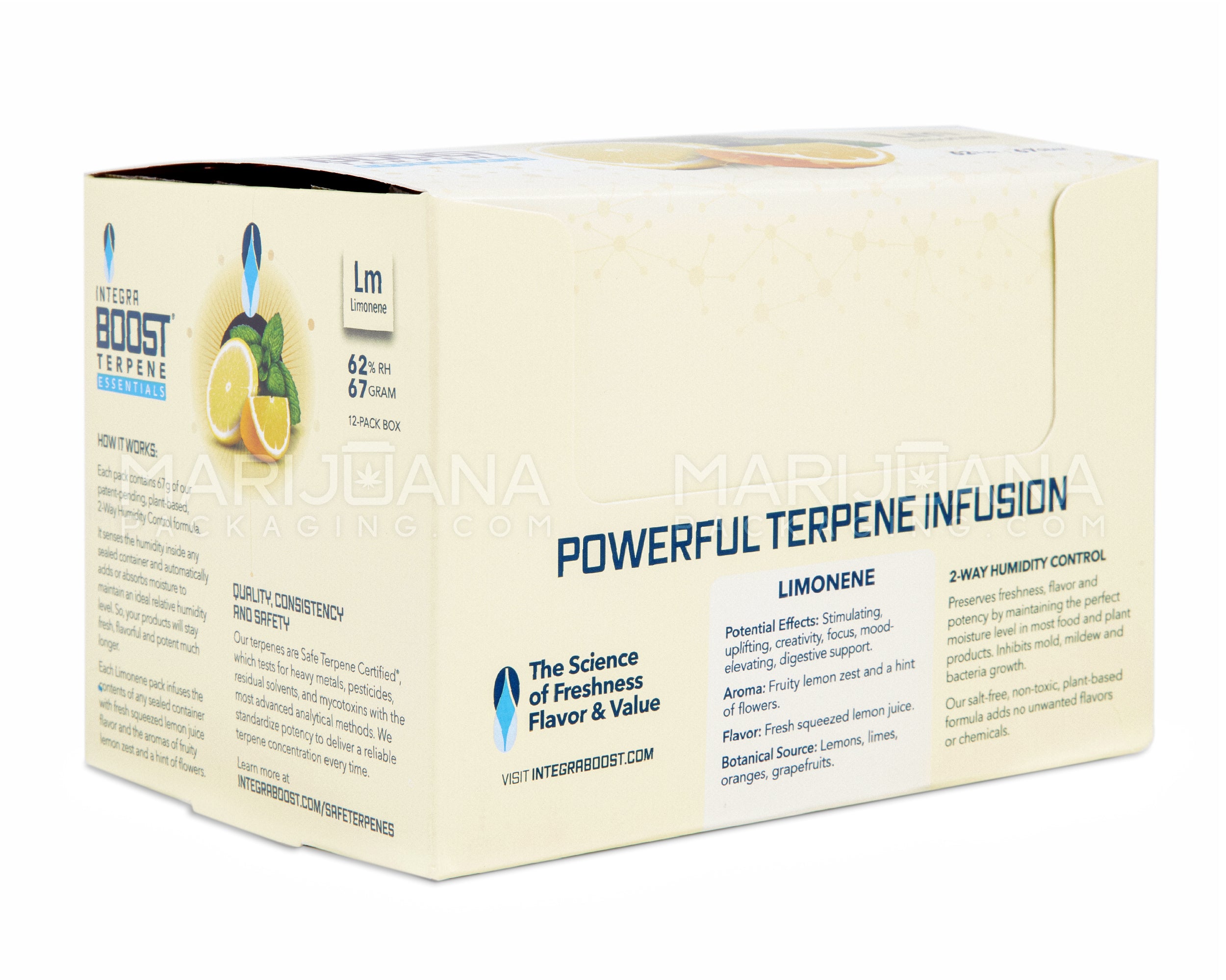 INTEGRA | 'Retail Display' Boost Terpene Essentials Limonene Humidity Pack | 67 Grams - 62% - 12 Count - 5