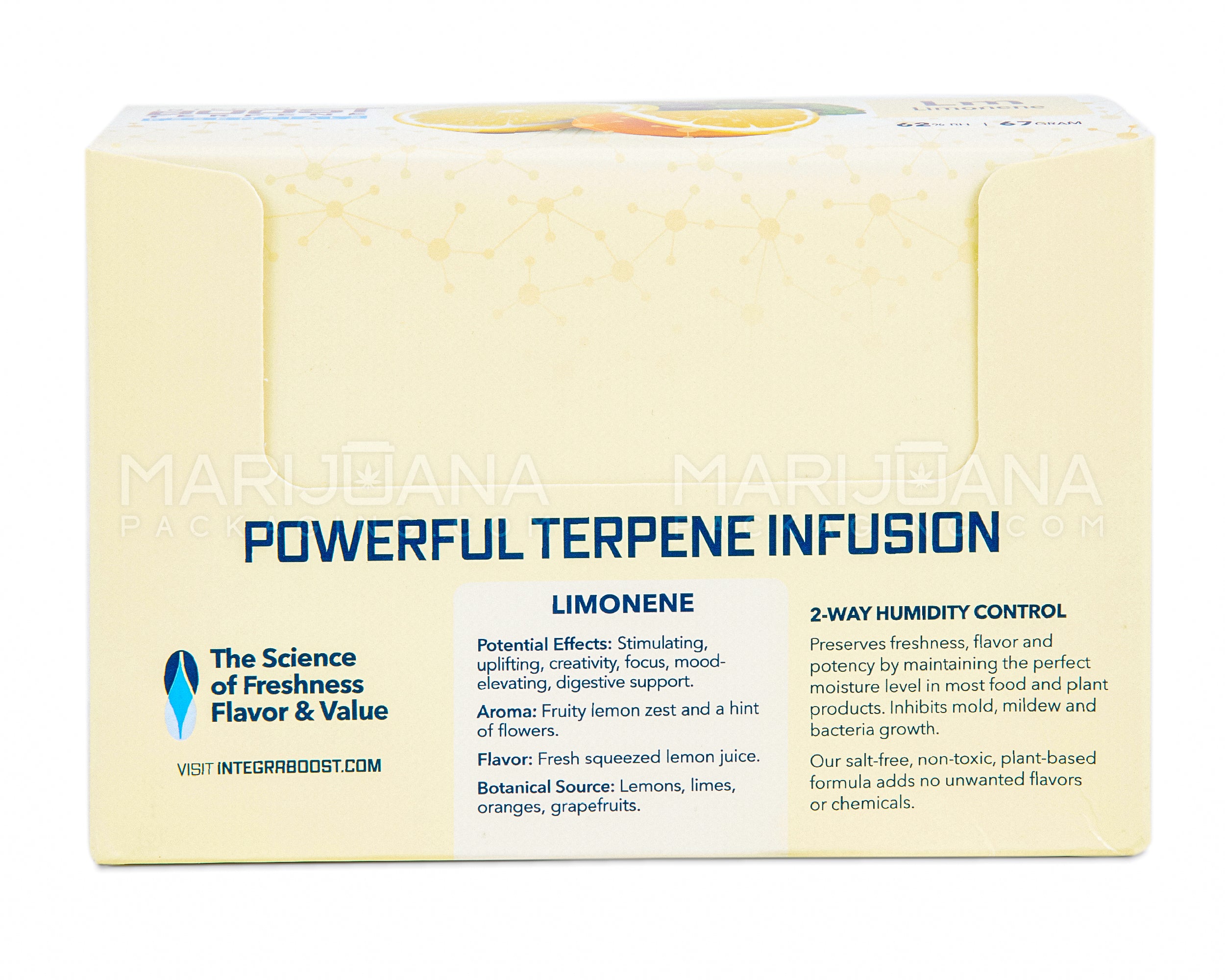 INTEGRA | 'Retail Display' Boost Terpene Essentials Limonene Humidity Pack | 67 Grams - 62% - 12 Count - 6