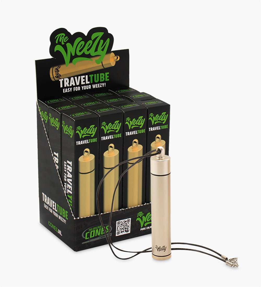 115mm Gold The Weezy Aluminum Travel Tube With Lanyard Display 12/Box - 1