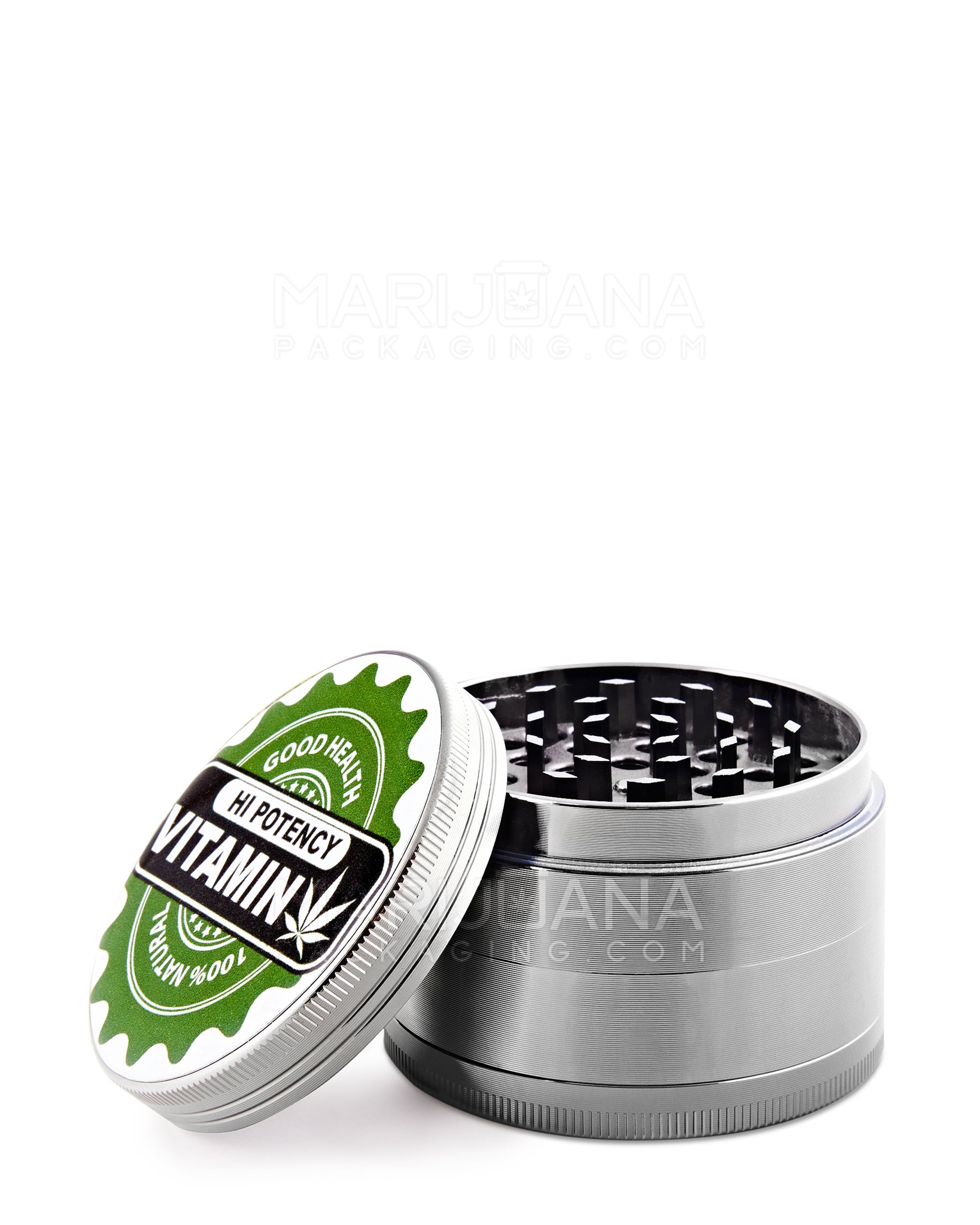 Pharmacy Magnetic Metal Grinder w/ Catcher | 4 Piece - 63mm - Silver