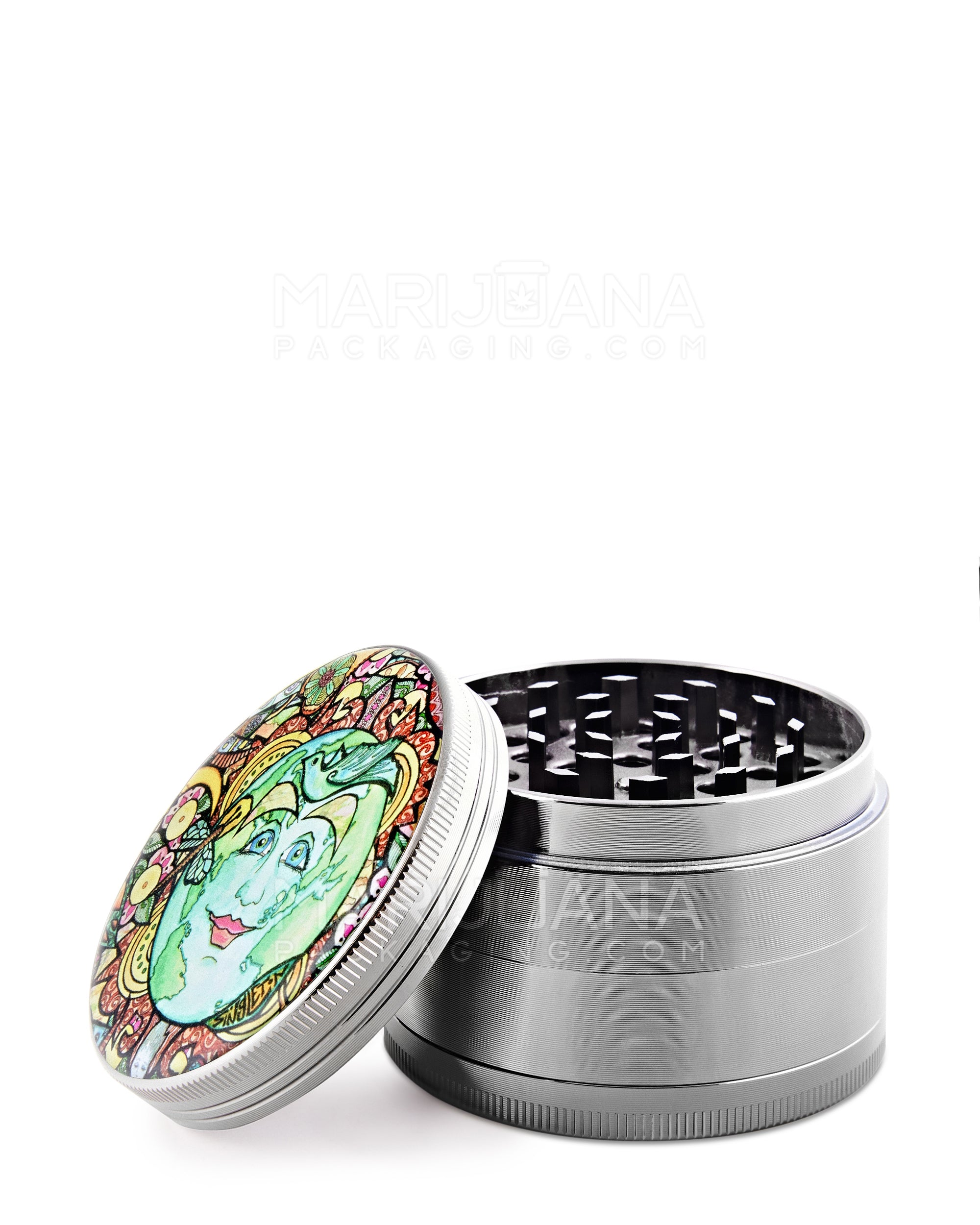 Earth Day Magnetic Metal Grinder w/ Catcher | 4 Piece - 63mm - Silver
