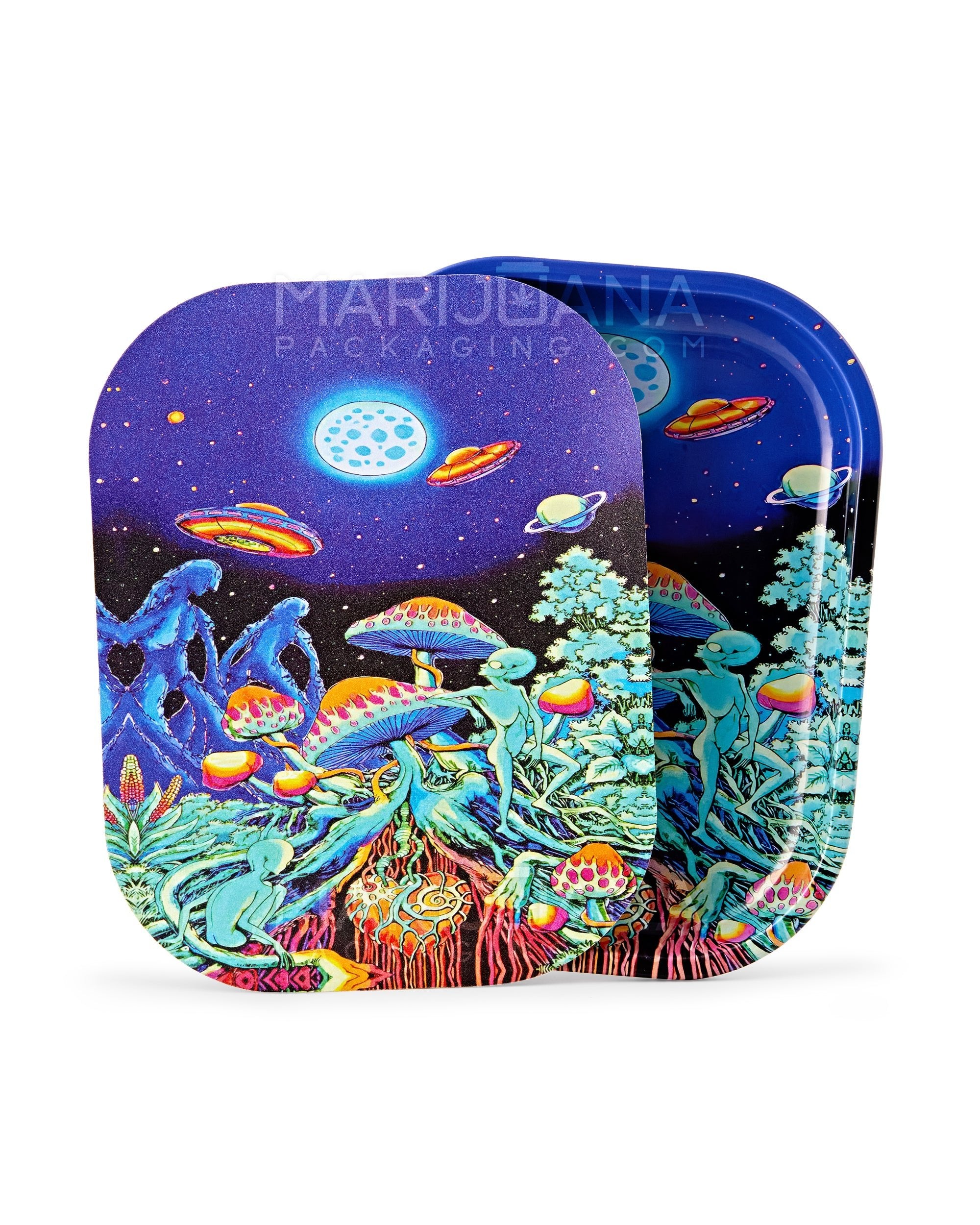 Space Mushroom Rolling Tray w/ Magnetic Cover | 7in x 5.5in - Mini - Metal - 1