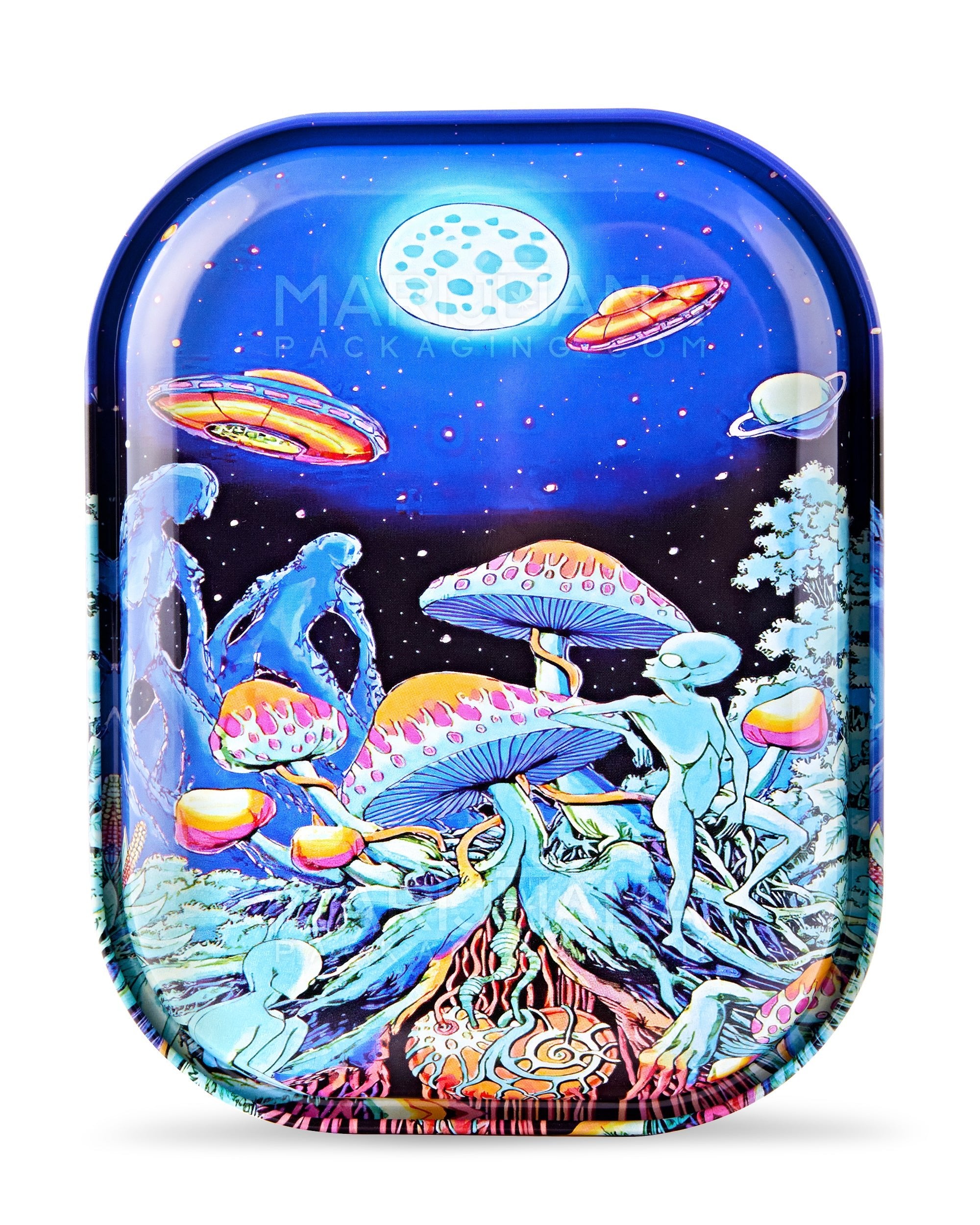 Space Mushroom Rolling Tray w/ Magnetic Cover | 7in x 5.5in - Mini - Metal - 4