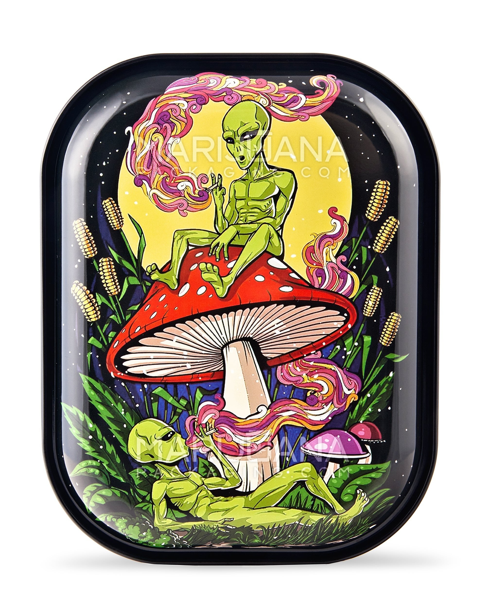 Alien Mushroom Rolling Tray w/ Magnetic Cover | 7in x 5.5in - Mini - Metal - 4
