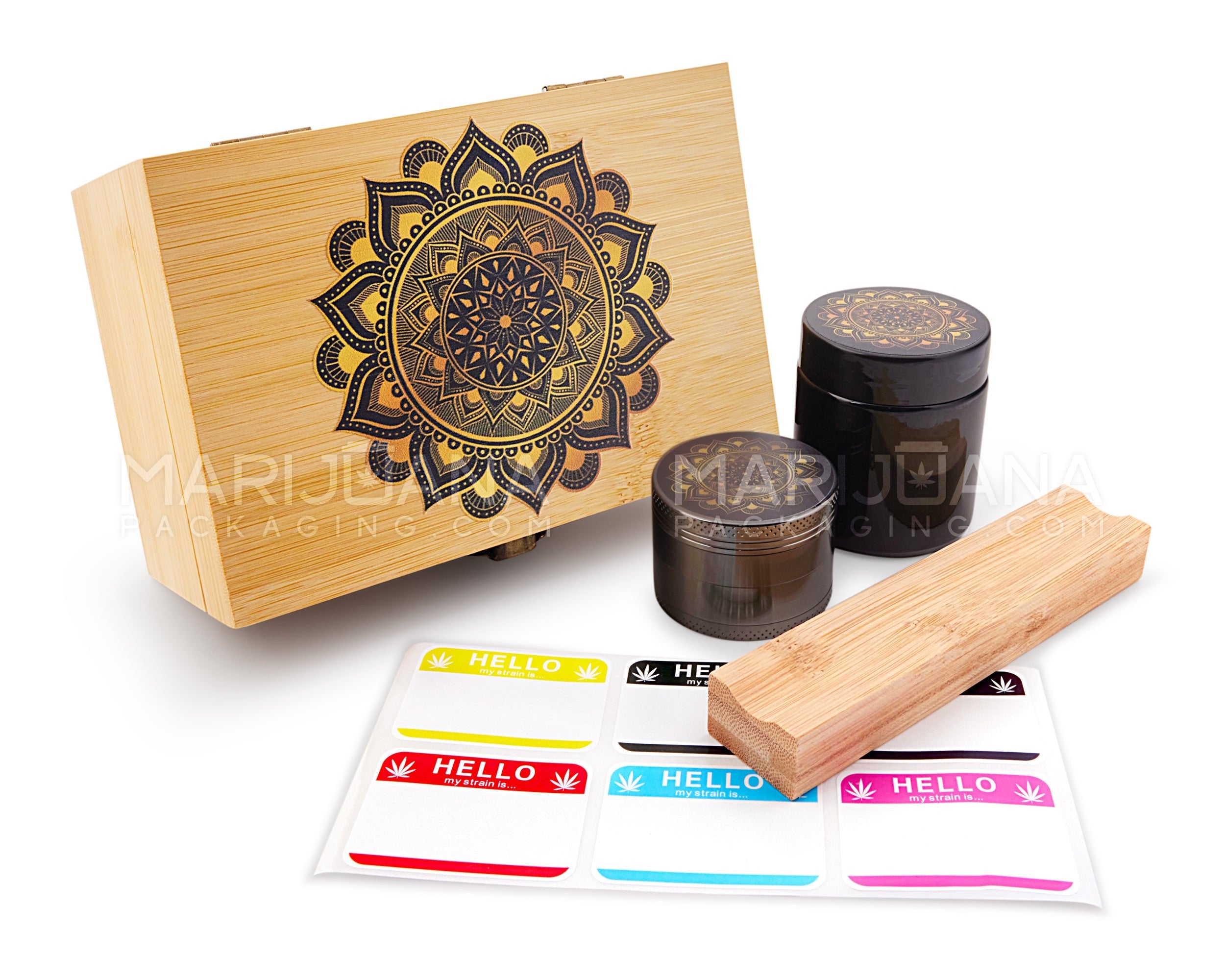 Mandala Wooden Latch Lock Stash Box w/ Accessories | 152mm - Wood - 1