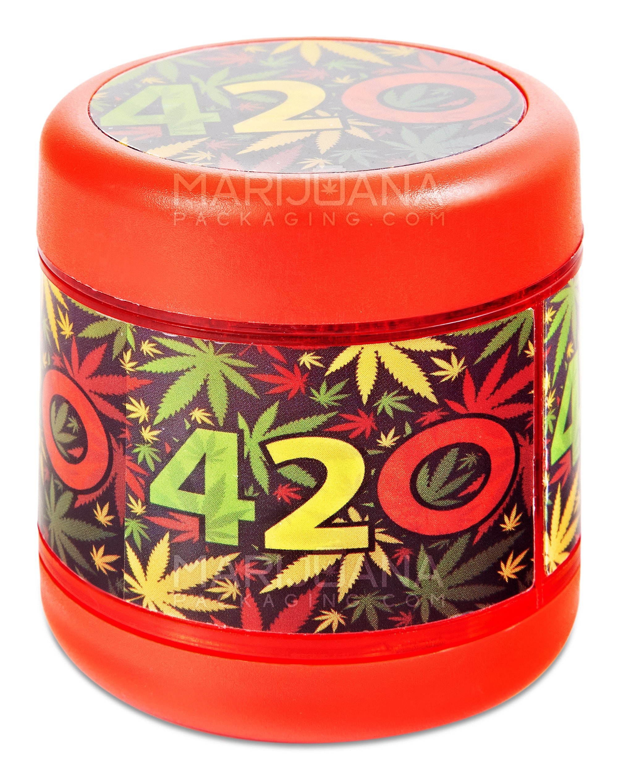420 Decal Magnetic Plastic Grinder w/ Screen Catcher | 4 Piece - 54mm - Red - 4