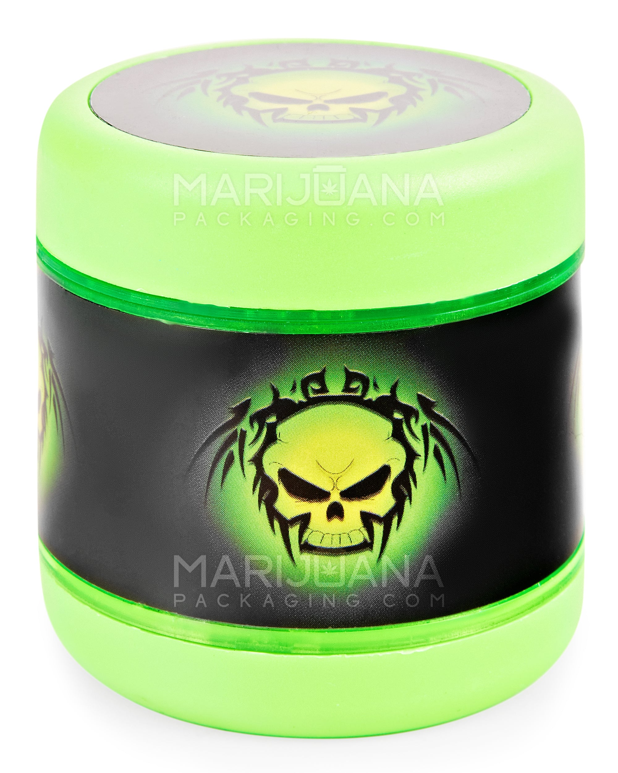 Skull Decal Magnetic Plastic Grinder w/ Screen Catcher | 4 Piece - 54mm - Green - 4