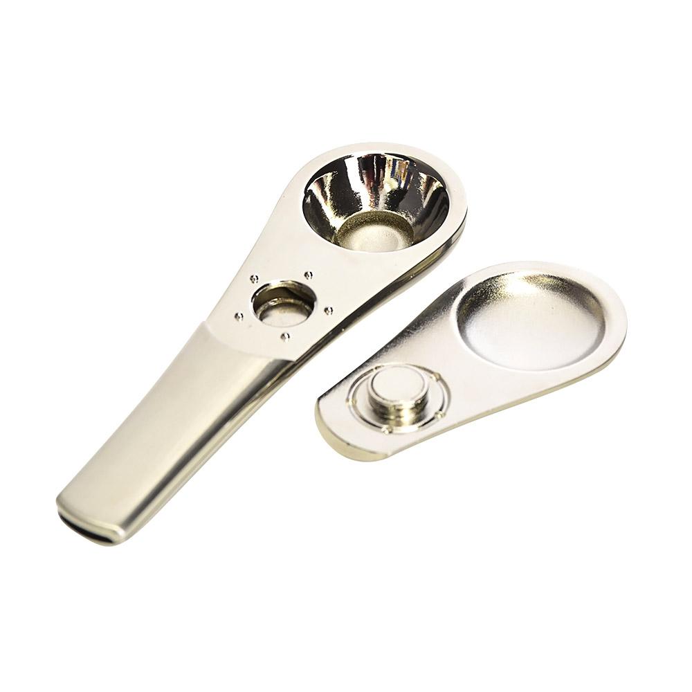 Swivel Lid Magnetic Spoon Hand Pipe w/ Carrying Case | 3.5in Long - Aluminum - Assorted - 7