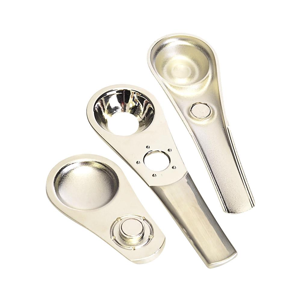 Swivel Lid Magnetic Spoon Hand Pipe w/ Carrying Case | 3.5in Long - Aluminum - Assorted - 8