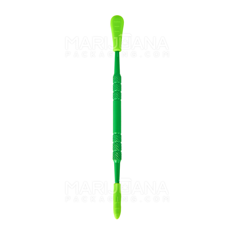 Stainless Steel Scoop & Pointed Dab Tool w/ Silicone Tip | 5in Long - Metal - Green - 1