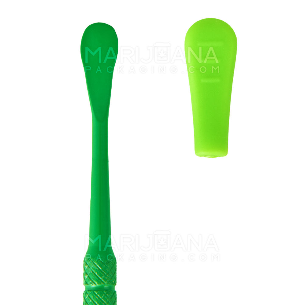 Stainless Steel Scoop & Pointed Dab Tool w/ Silicone Tip | 5in Long - Metal - Green - 3